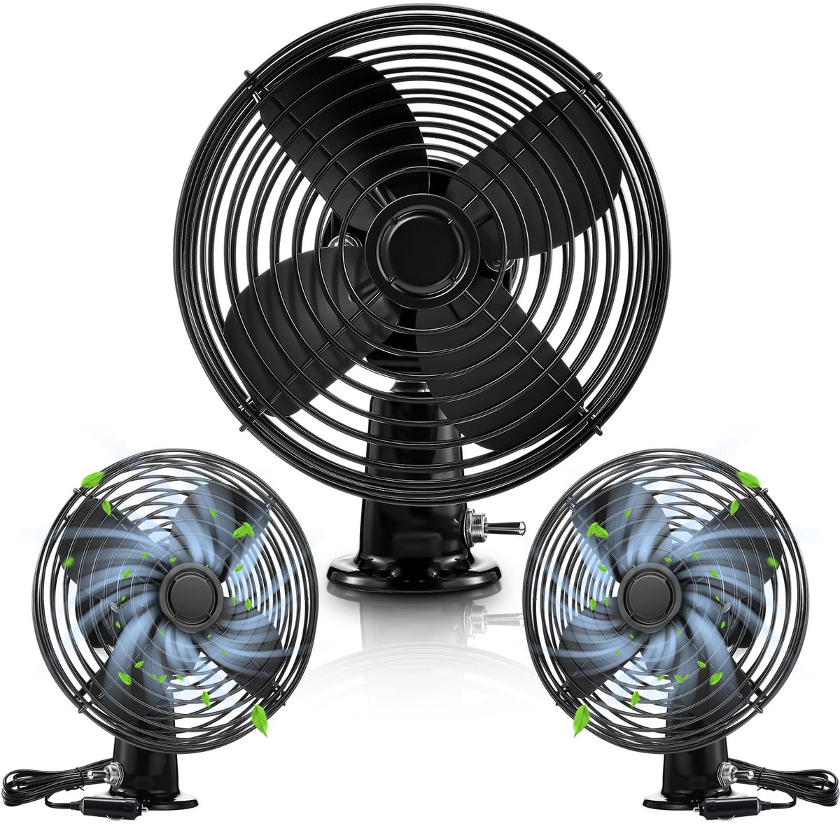Tujoe 2 Pcs 12V Car RV Cooling Fan with 2 Speed Switch Heavy Duty Metal Fans with Cigarette Lighter for Cars Trucks Van RV Boat 
