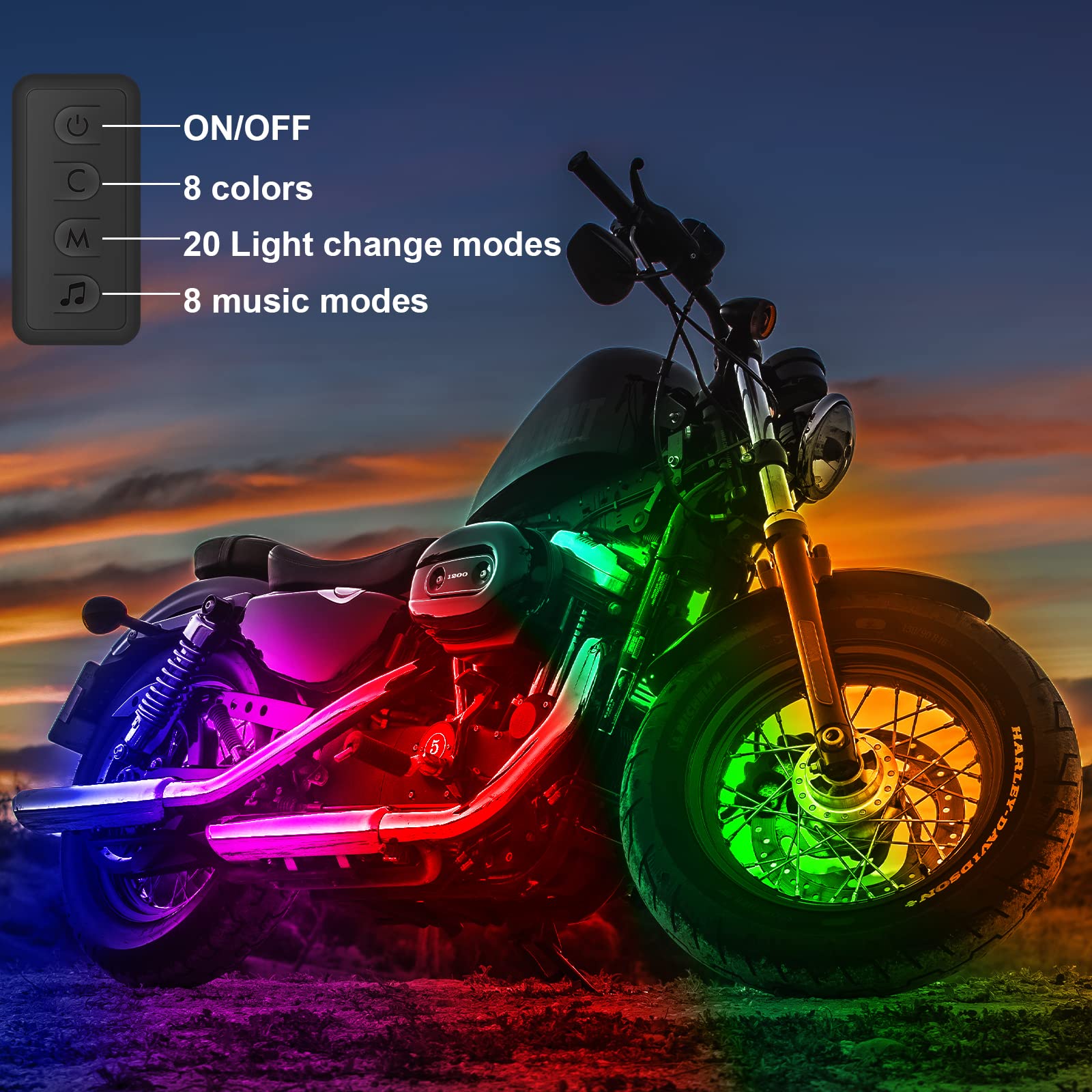 10Pcs Motorcycle LED Underglow Kit, RGB LED Strips Waterproof Motorcycle Lights, Motorcycle Lights Underglow Kit with APP Contro