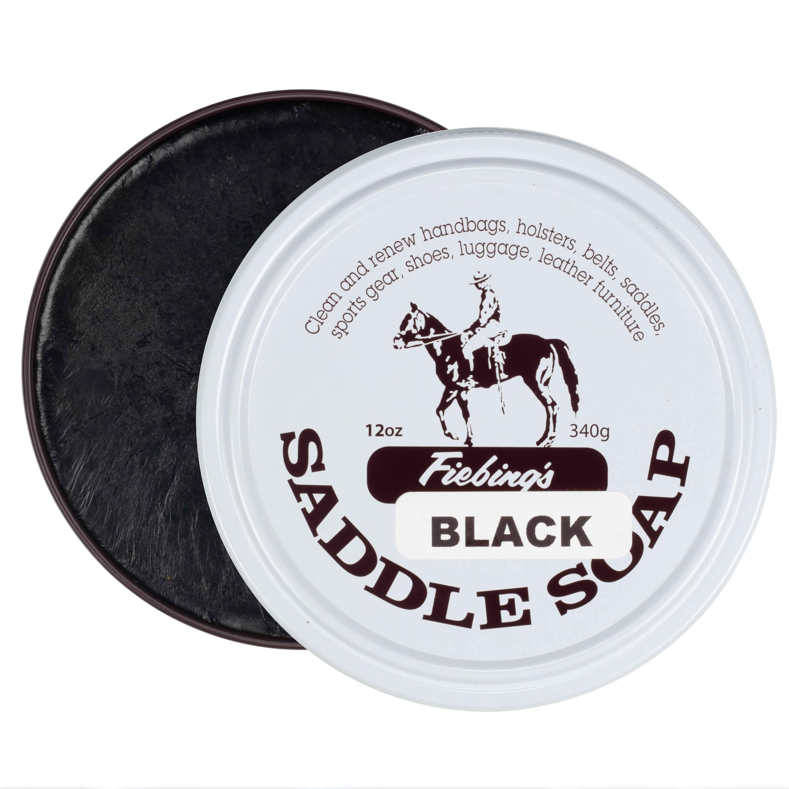 Fiebing's Black Saddle Soap (12oz) - Leather Cleaner & Conditioner - Soften, Protect, Restore & Renew Leathercraft, Car Seat, Be