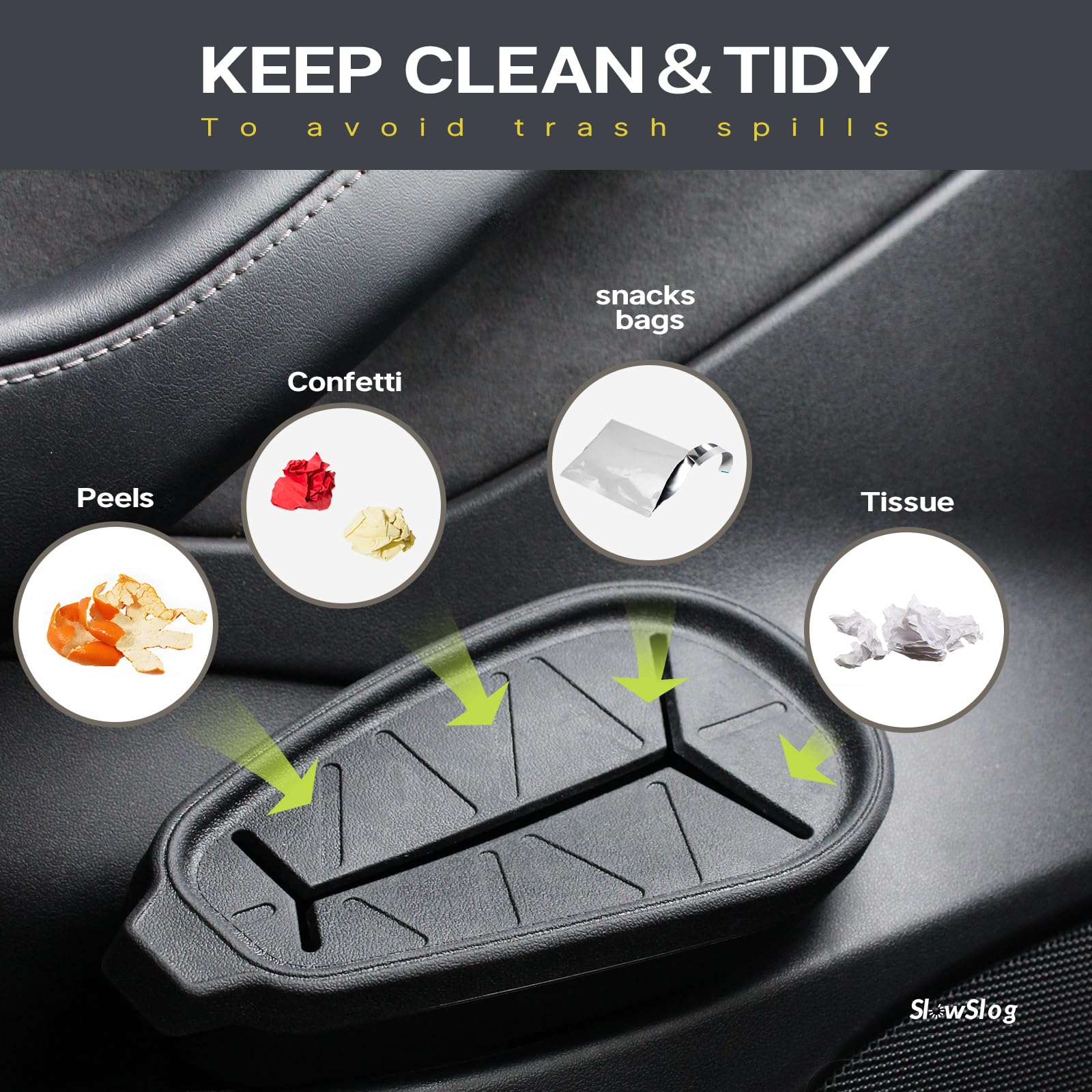 Slow Slog Trash Can for Tesla, Garbage Can for Tesla Model 3 2017-2023, Car Trash Bin with Cover (Only Fits Driver Door) Tesla M