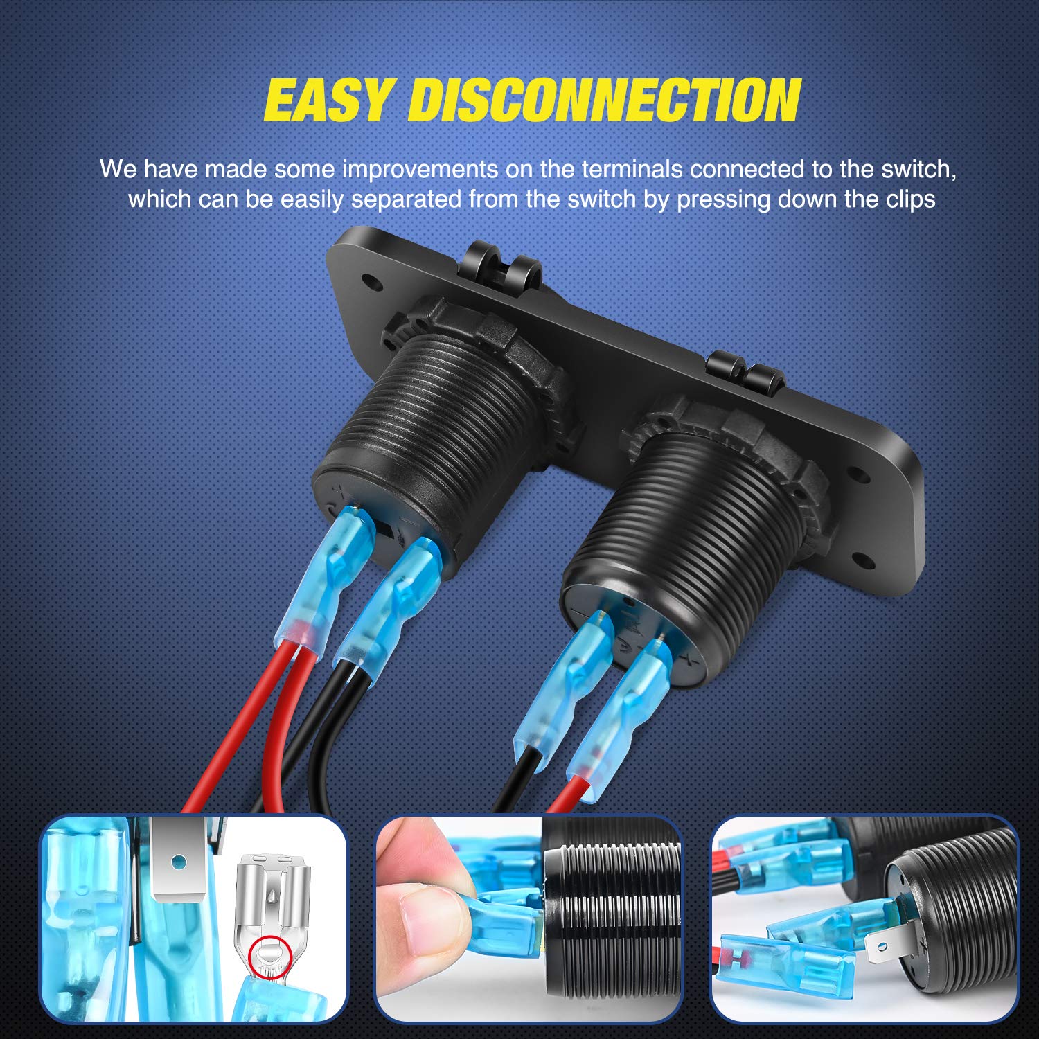 Nilight Qc 3.0 Usb Charger And Cigarette Lighter Socket Pre-Wired 12V-24V Dual Usb Car Charger With Cigar Lighter Power Socket F