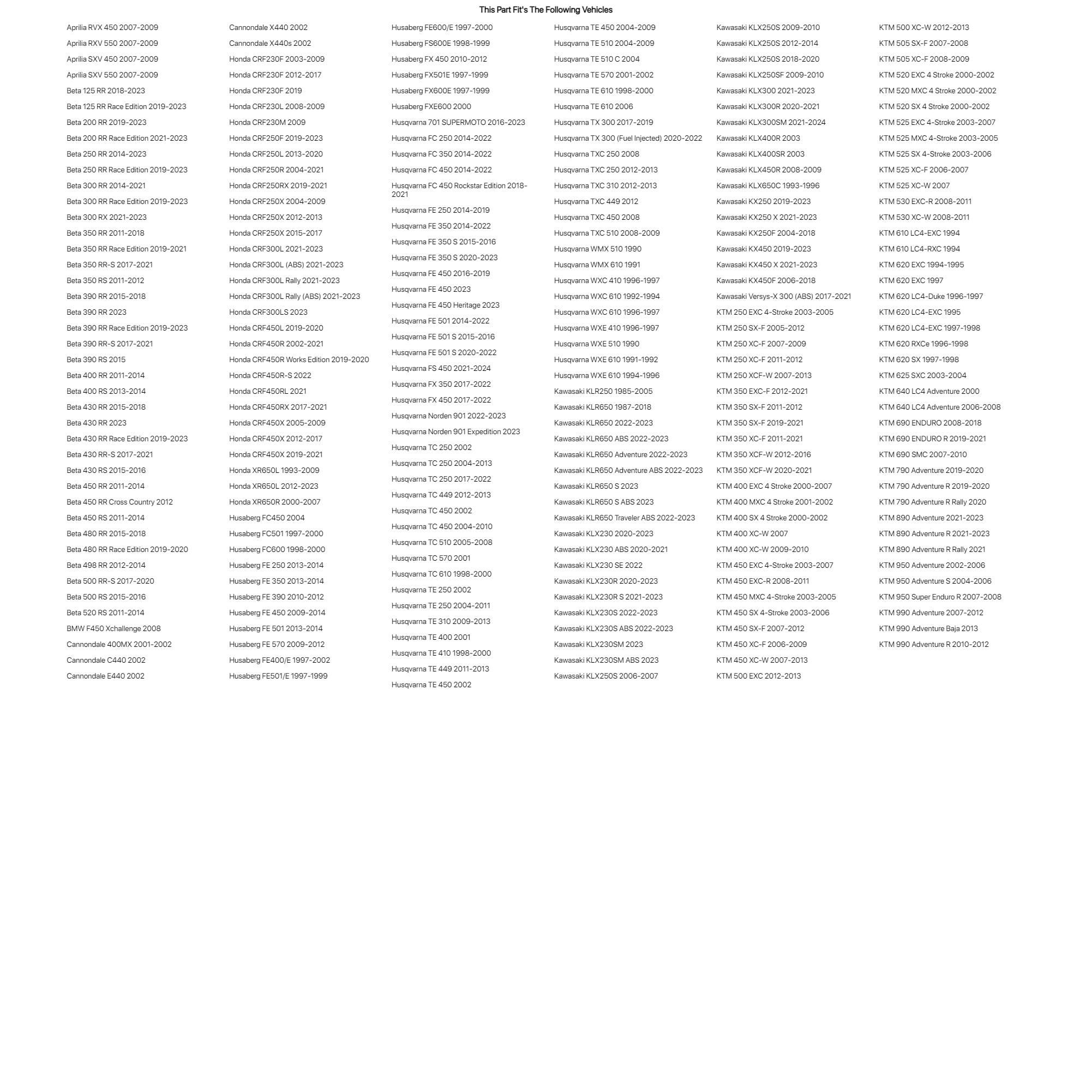 Acerbis Super Motard Front Fender White For Yamaha Xt225 Serow 1992-2007