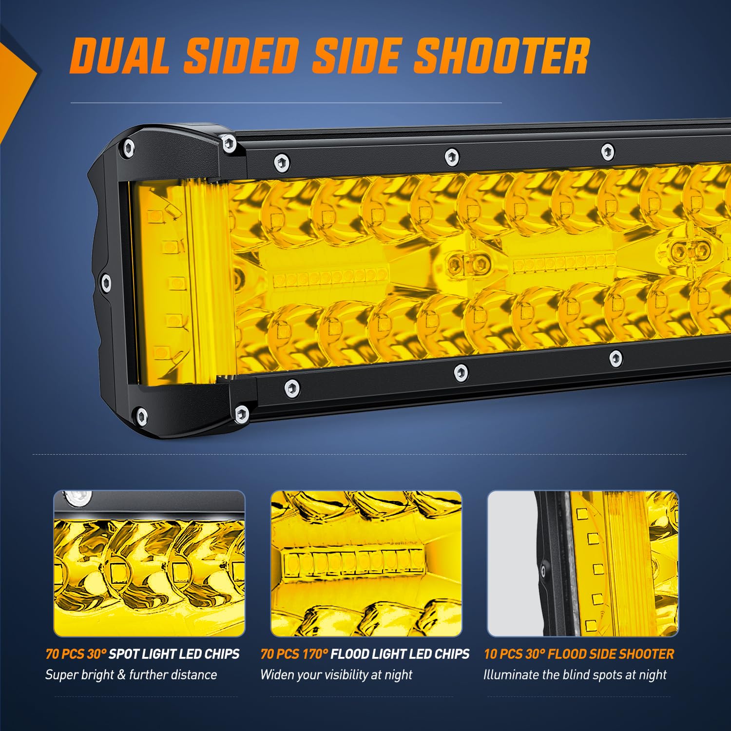 Nilight Side Shooter Led Light Bar 20 Inch Triple Row Spot Flood Combo Yellow Beam Lighting With 5Pin Rocker Switch Wiring Harne