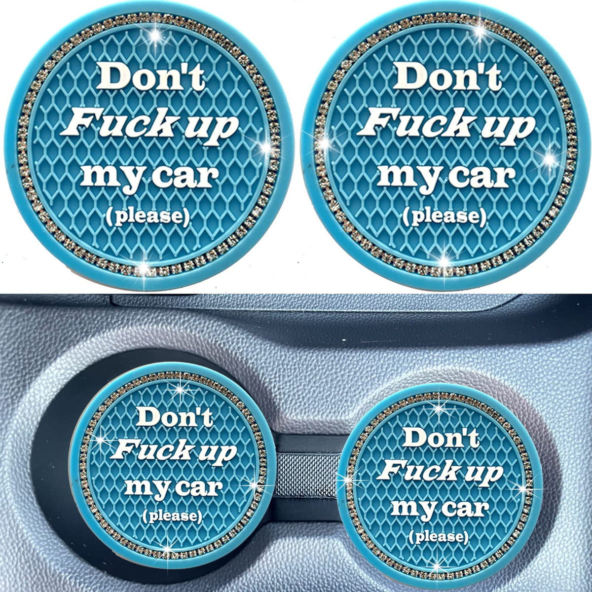 Smeyta Car Cup Coasters 2 Pack - Bling Car Accessories, Universal Cup Holder Inserts For Suv/Truck (Gray, 2Pc)