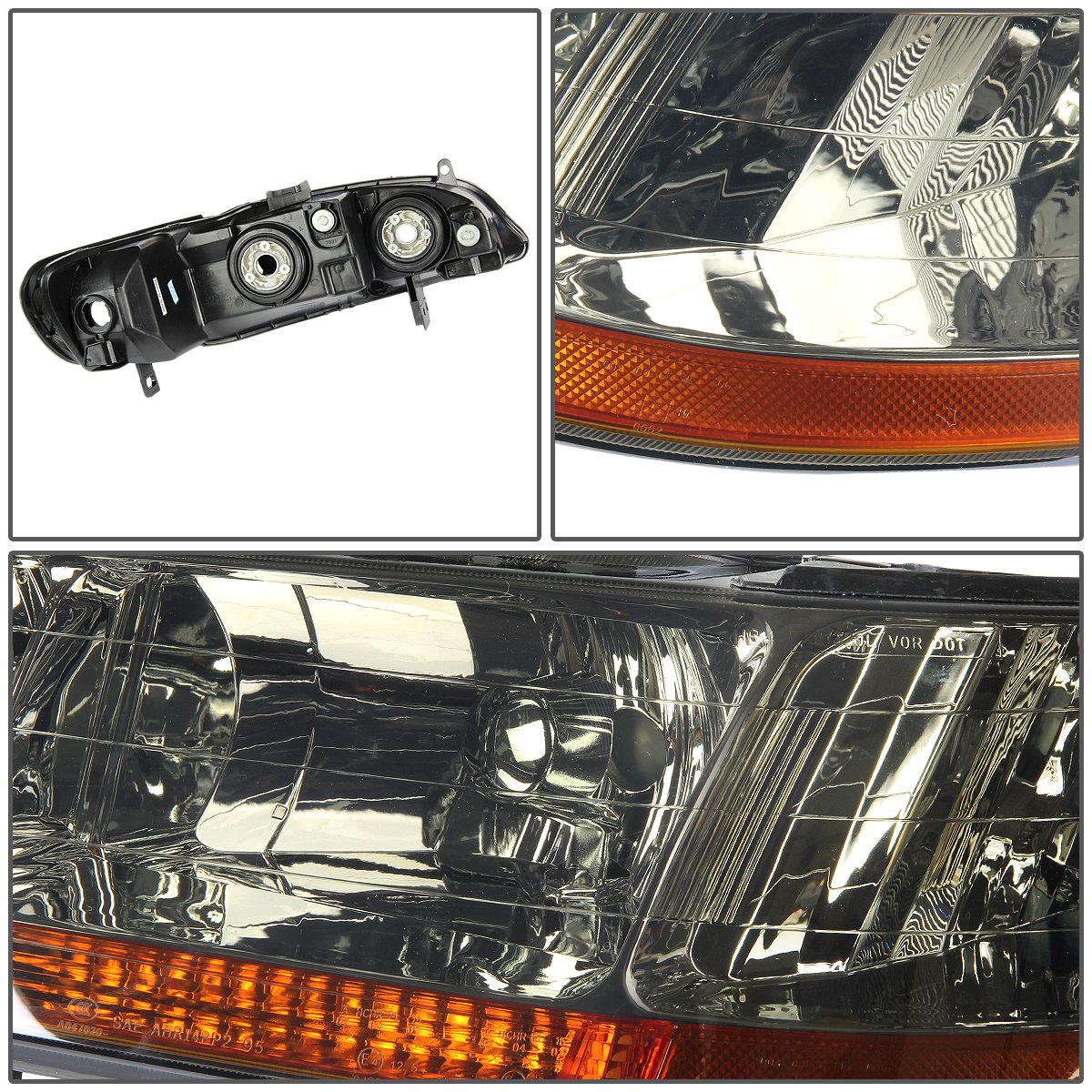 Dna Motoring Pair Of Headlights Compatible With 98-02 Honda Accord,Smoke/Amber,Hl-Oh-Ha98-Sm-Ab