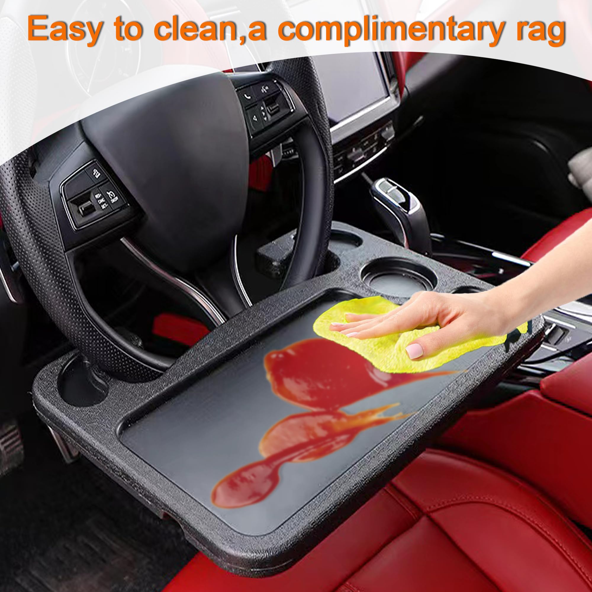 ZPCO Car Steering Wheel Desk | Food Table for Vehicles | Tray for Constant Travelers With Cleaning Towel (0-Black)