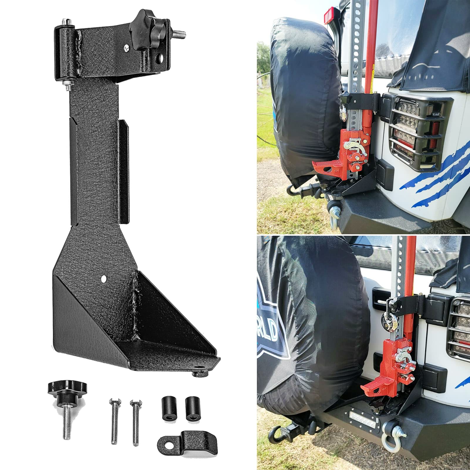 Wsays High Lift Jack Mount Tailgate Hi Lift Jack Holder Carrier Bracket Kit Compatible with Jeep Wrangler JK 2007-2017