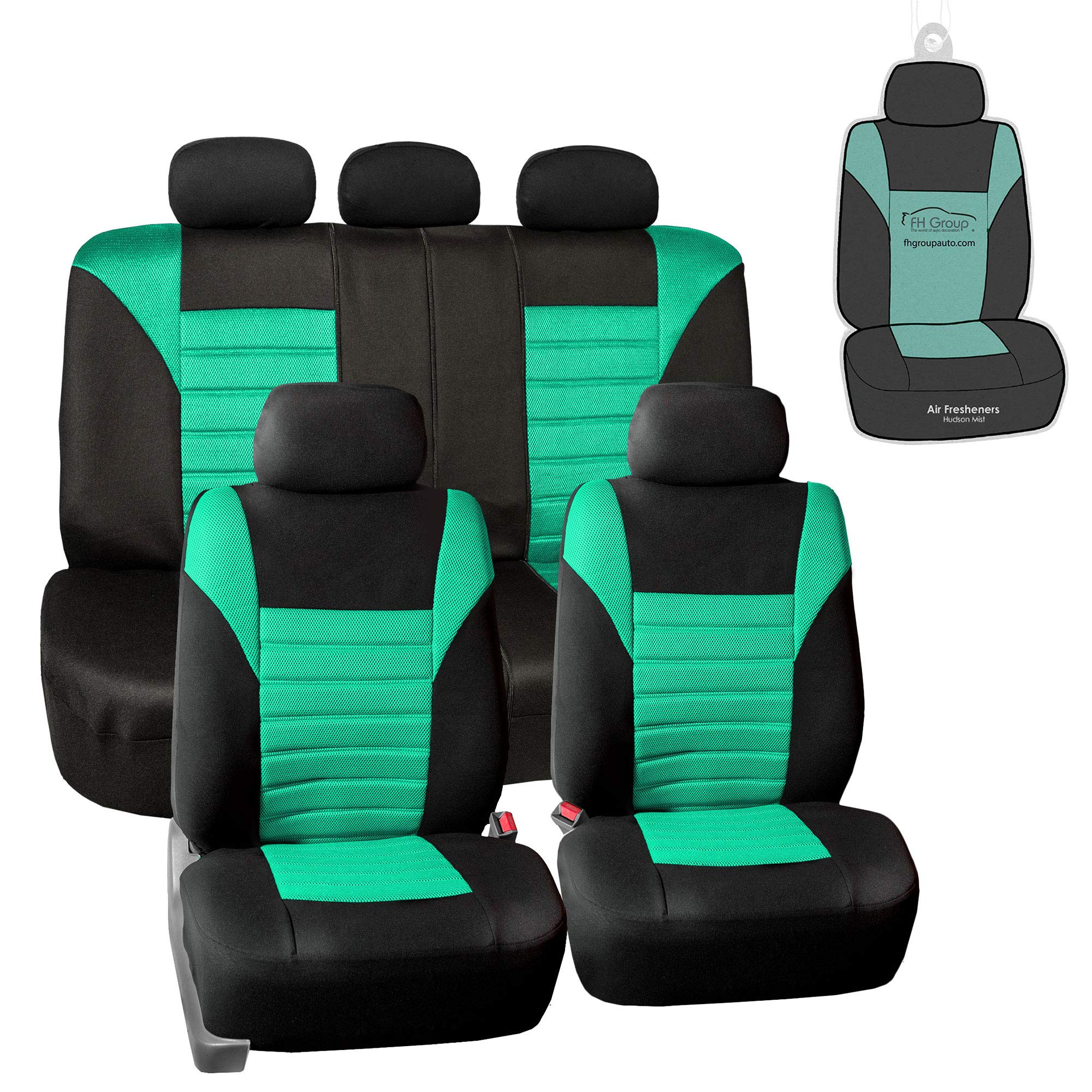 Fh Group Automotive Car Seat Covers Full Set Premium 3D Air Mesh Mint And Black Seat Covers, Airbag Compatible And Split Bench C