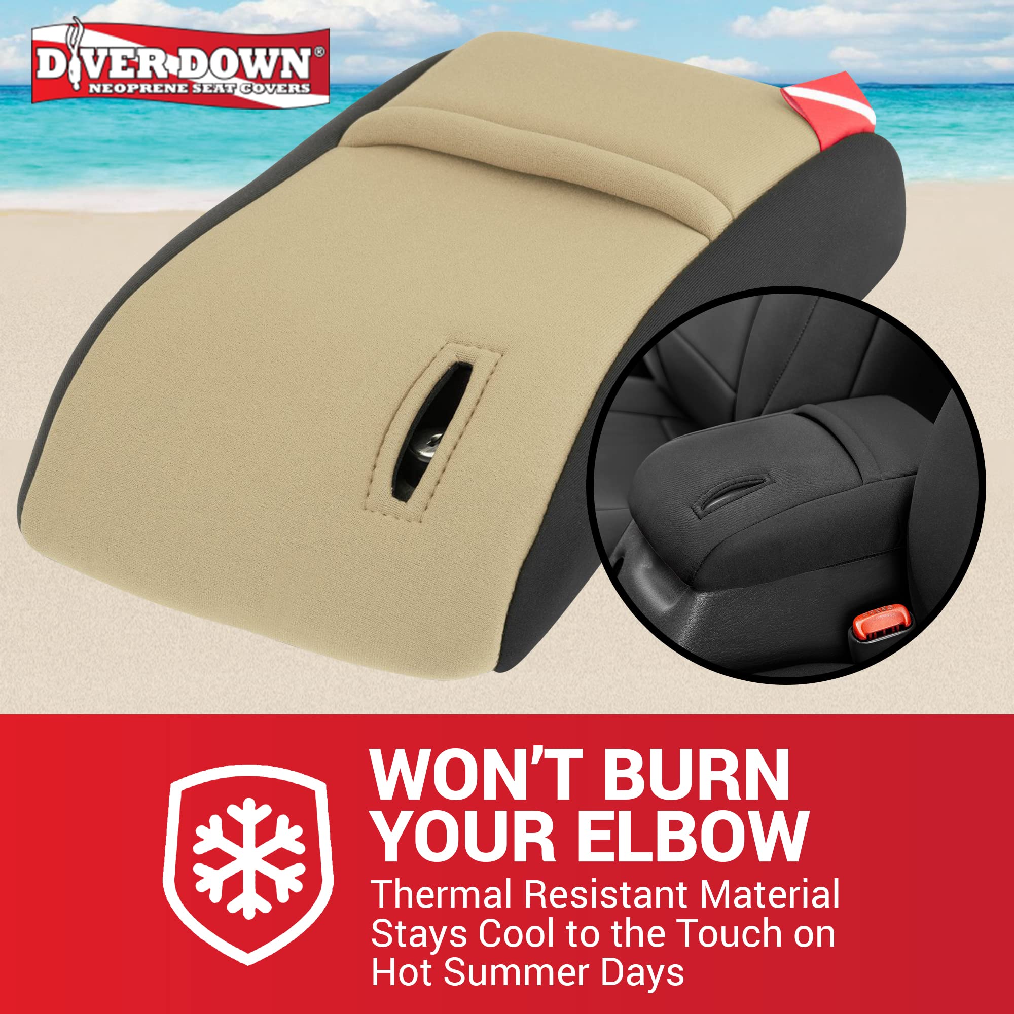 Diver Down Neoprene Center Console Cover - Fits Jeep 1997-2006 Tj Wrangler - Cushioned Armrest Cover - Doesn'T Burn Your Elbow - Tight Custom Fit - Comfortable Foam Armrest Pad (97-00 Tan)