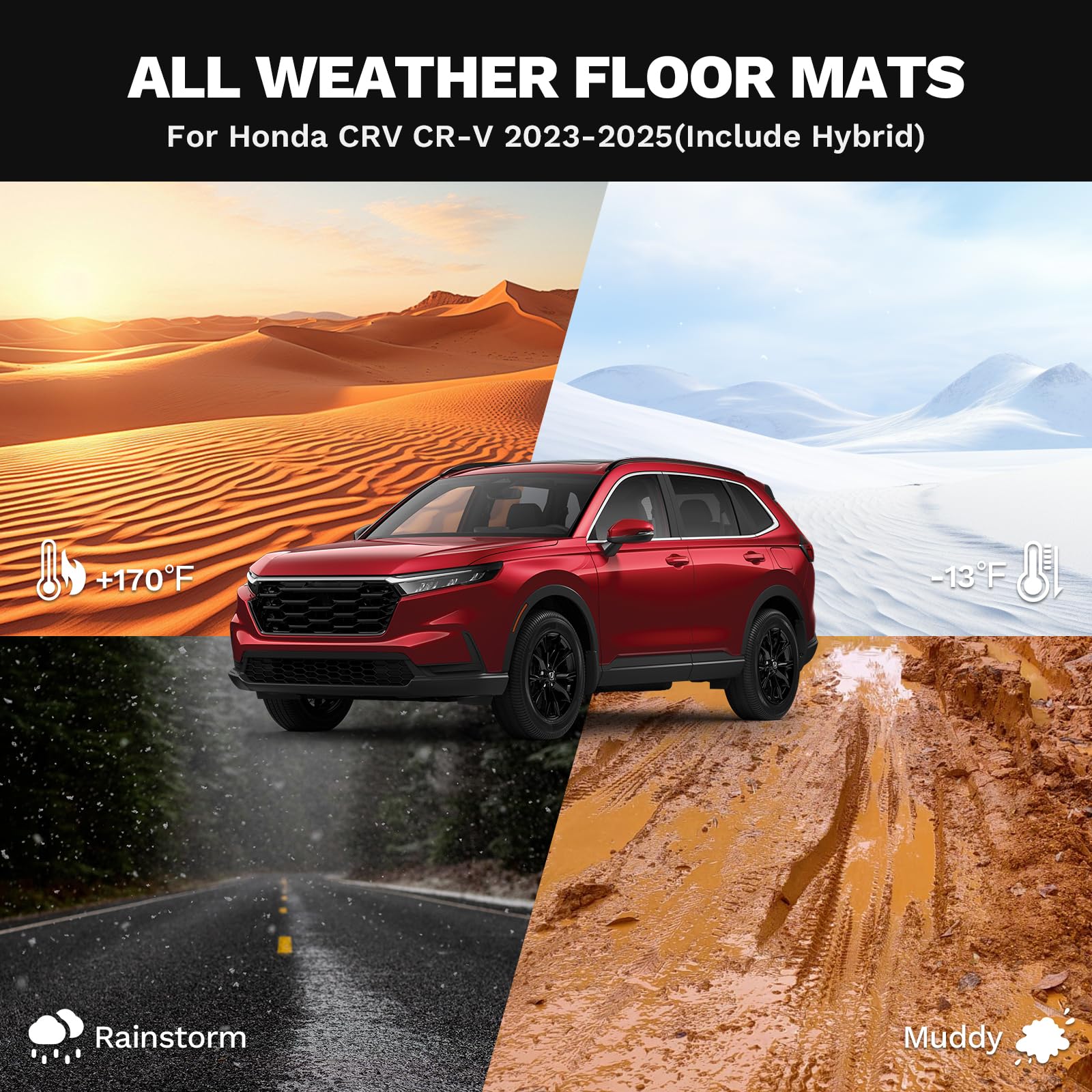 Powerty Floor Mats For Honda Cr-V 2023 2024 2025(Include Hybrid) Accessories All Weather Car Floor Mats, 3D Tpe Anti-Slip Liners