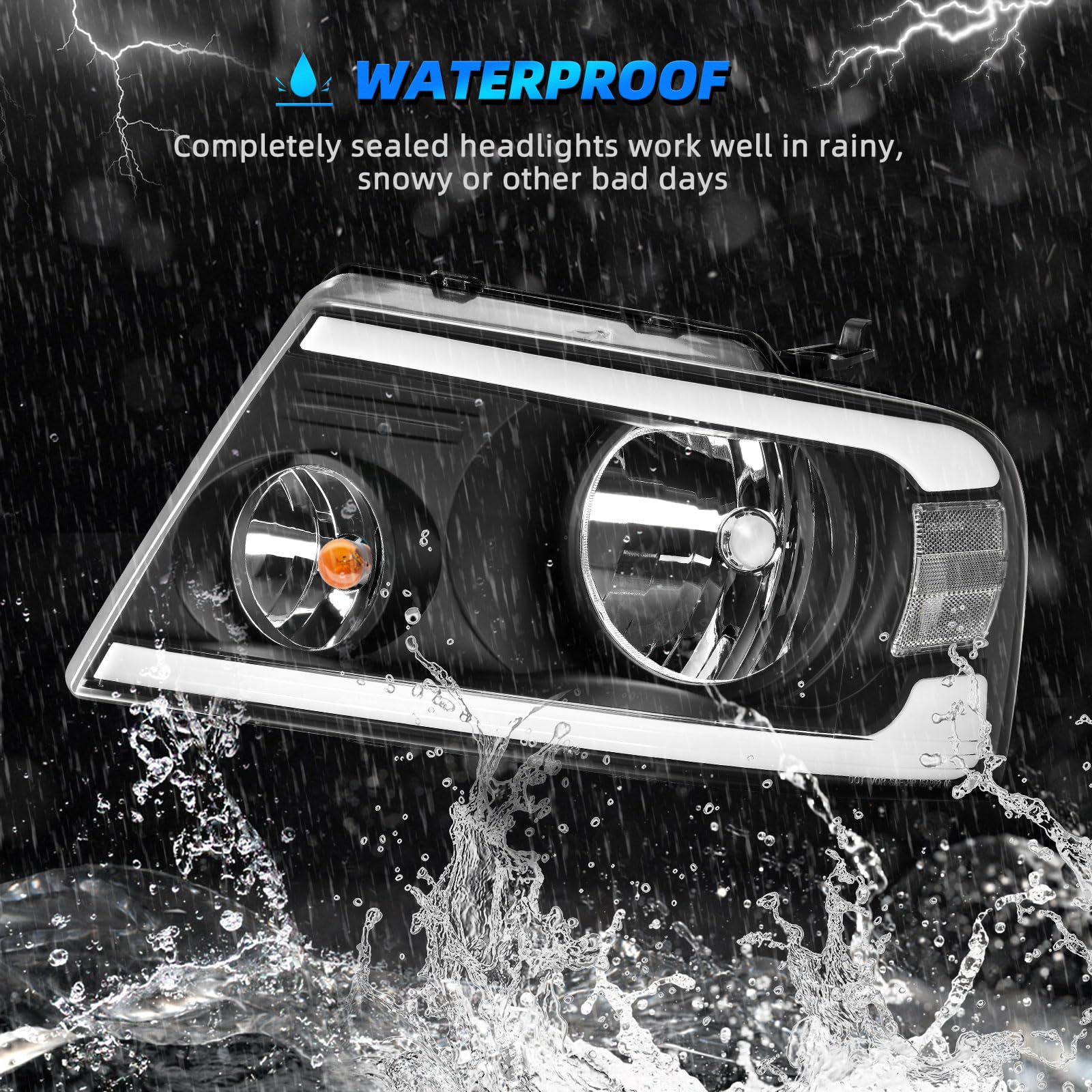 Autosaver88 Switchback Led Tube Headlights Assembly Compatible With 2004-2008 Ford F150 F-150 Drl Headlight Headlamp Replacement