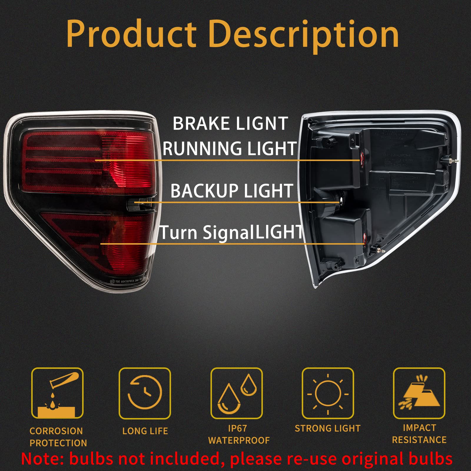 Mikafex Tail Light Compatible With Ford F150 F-150 2009 2010 2011 2012 2013 2014 Passenger And Driver Side Smoked Taillights Rep