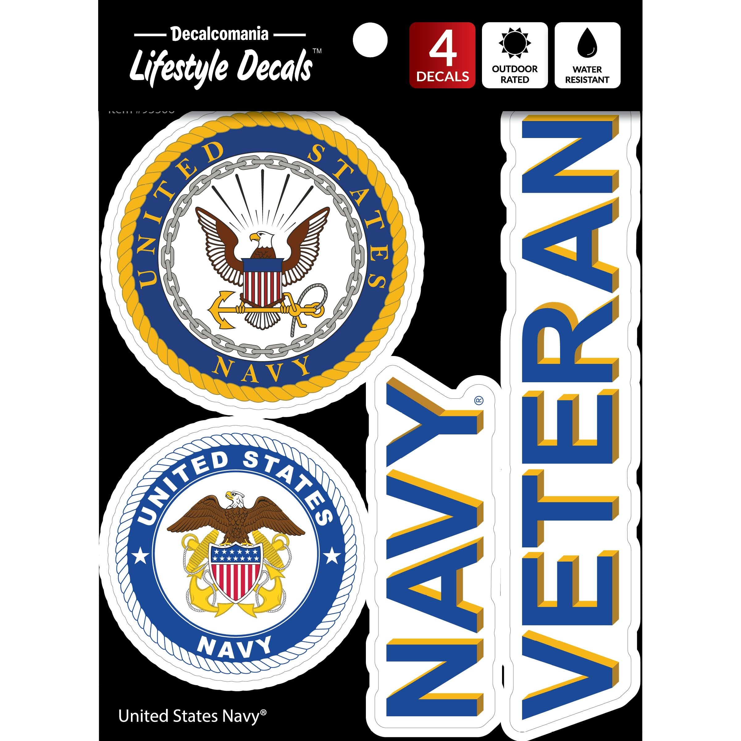 Us Navy Veteran Car Decals - Set Of 4 Window Stickers Navy Logo Military Veteran Vinyl Decal For Truck Bumper Water Bottle Lapto