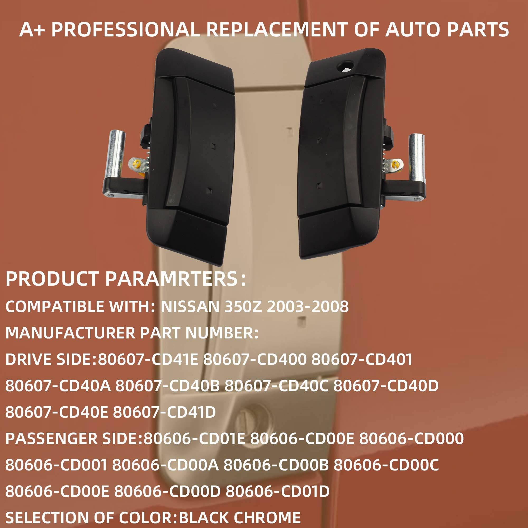 Dasbecan 1 Pair Left Driver And Right Passenger Side Exterior Door Handle Kit Replacement Compatible With Nissan 350Z 2003-2009 Replaces# 80607-Cd41E 80607-Cd400 (Black)