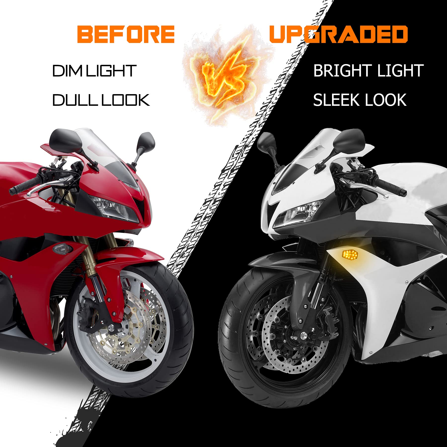 QUASCO LED Flush Mount Motorcycle Turn Signals Universal 12V Blinkers Smoked Lens Compatible with Sport Street Racing Bike Suzuk