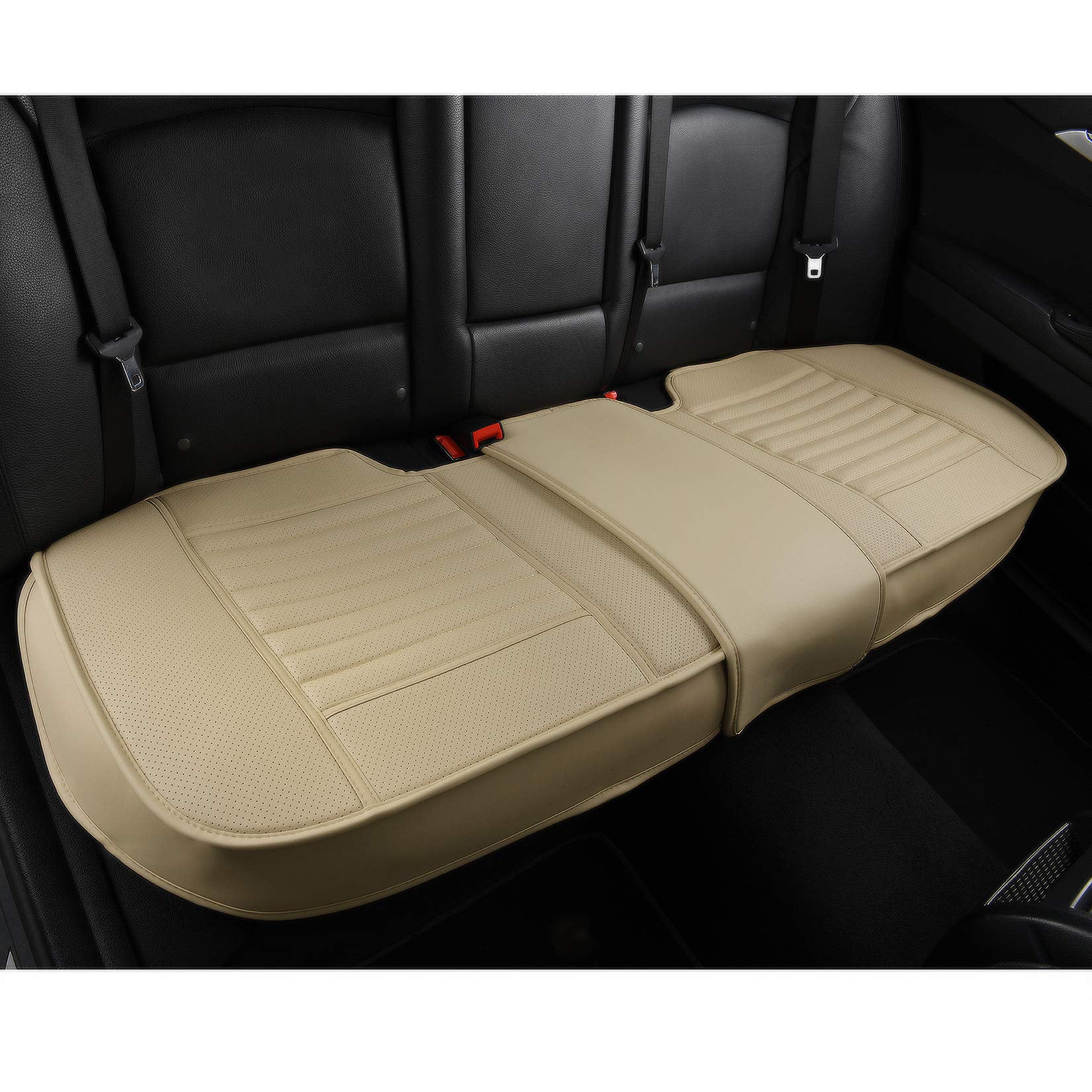 Sunny Color Back Seat Covers, Rear Seat Cushions, Adjustable Length (49-56'') Auto Bench Protector With Breathable Pu Leather And Non-Slip Bottom Universal For 4 Season (Beige)