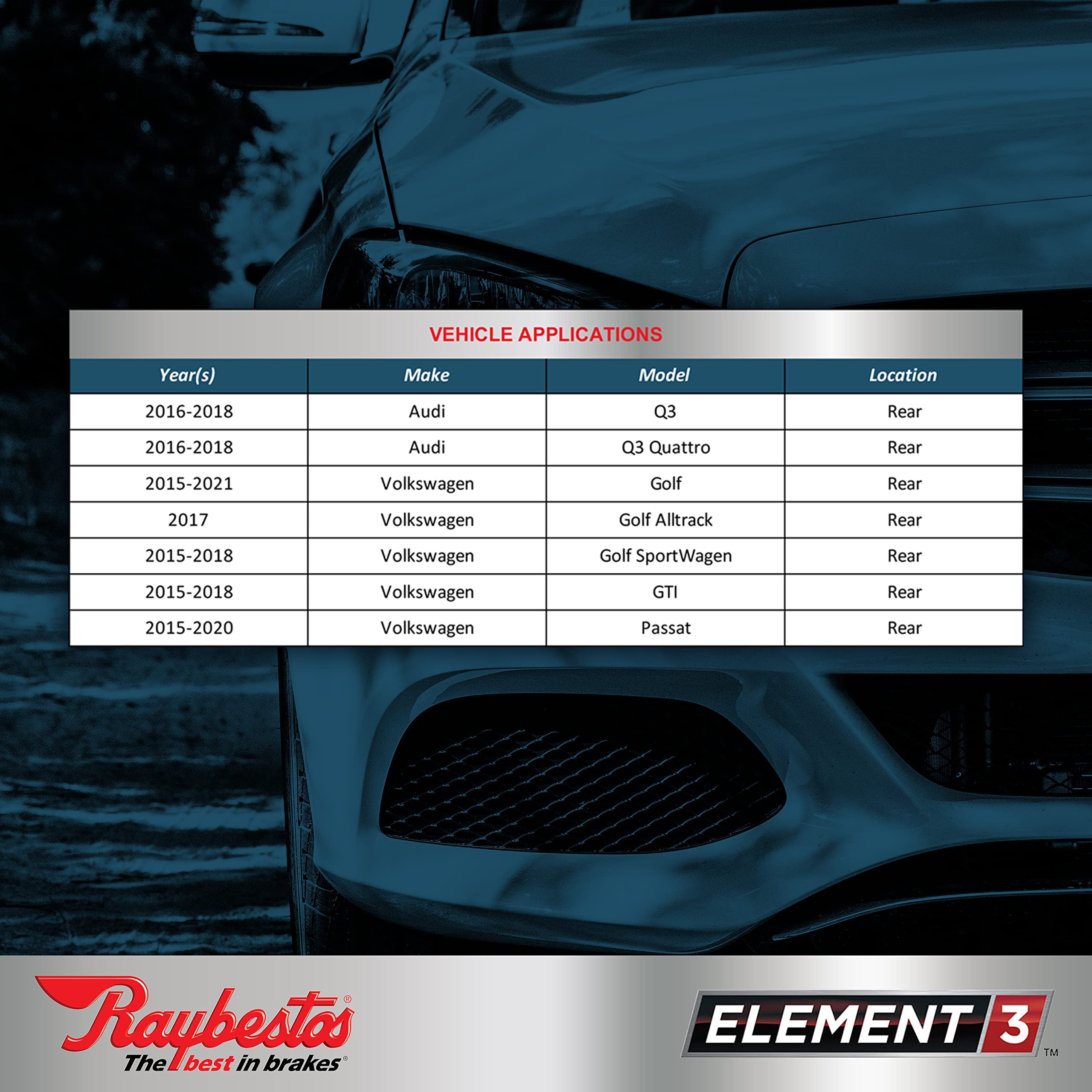 Raybestos Premium Element3 Ehttm Replacement Rear Ceramic Brake Pad Set For Select Audi Q3 And Volkswagen Golf/Gti/Passat Model