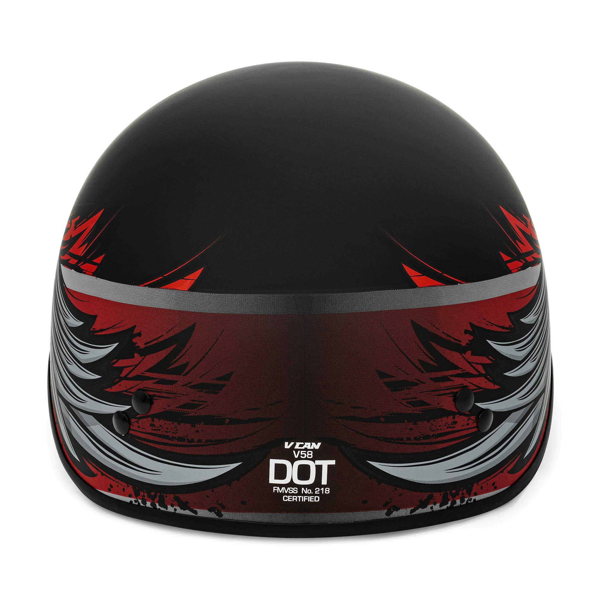 Vcan Cruiser Solid Flat Black Half Face Motorcycle Helmet With Drop-Down Sun Visor, Removable Peak And Quick Release Buckle (Pho