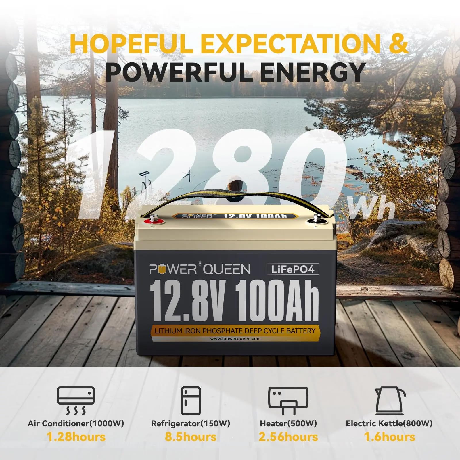 Power Queen 12V 100Ah Lifepo4 Battery Group 31, Built-In 100A Bms, Lithium Deep Cycles Battery, Up To 15000 Deep Cycles, Perfect For Rv, Marine, Off-Grid Solar Power System