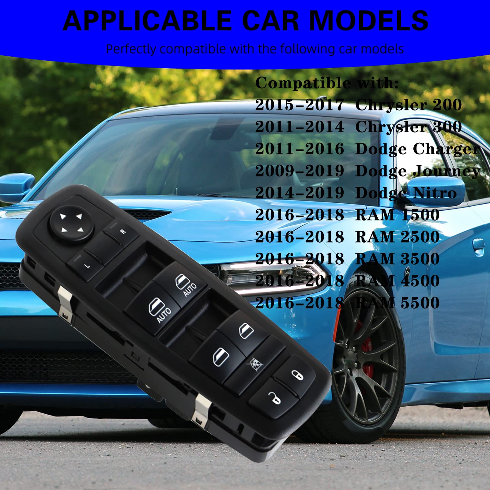 Sherxibo Power Window Switch Compatible With 2015-2017 Chrysler 200 2011-2014 Chrysler 300 2011-2014 Dodge Charger 2016 Ram 1500 2500 3500 Replaces For: 68139805Ad 68139805Ab 68231805Aa 56046823Ac