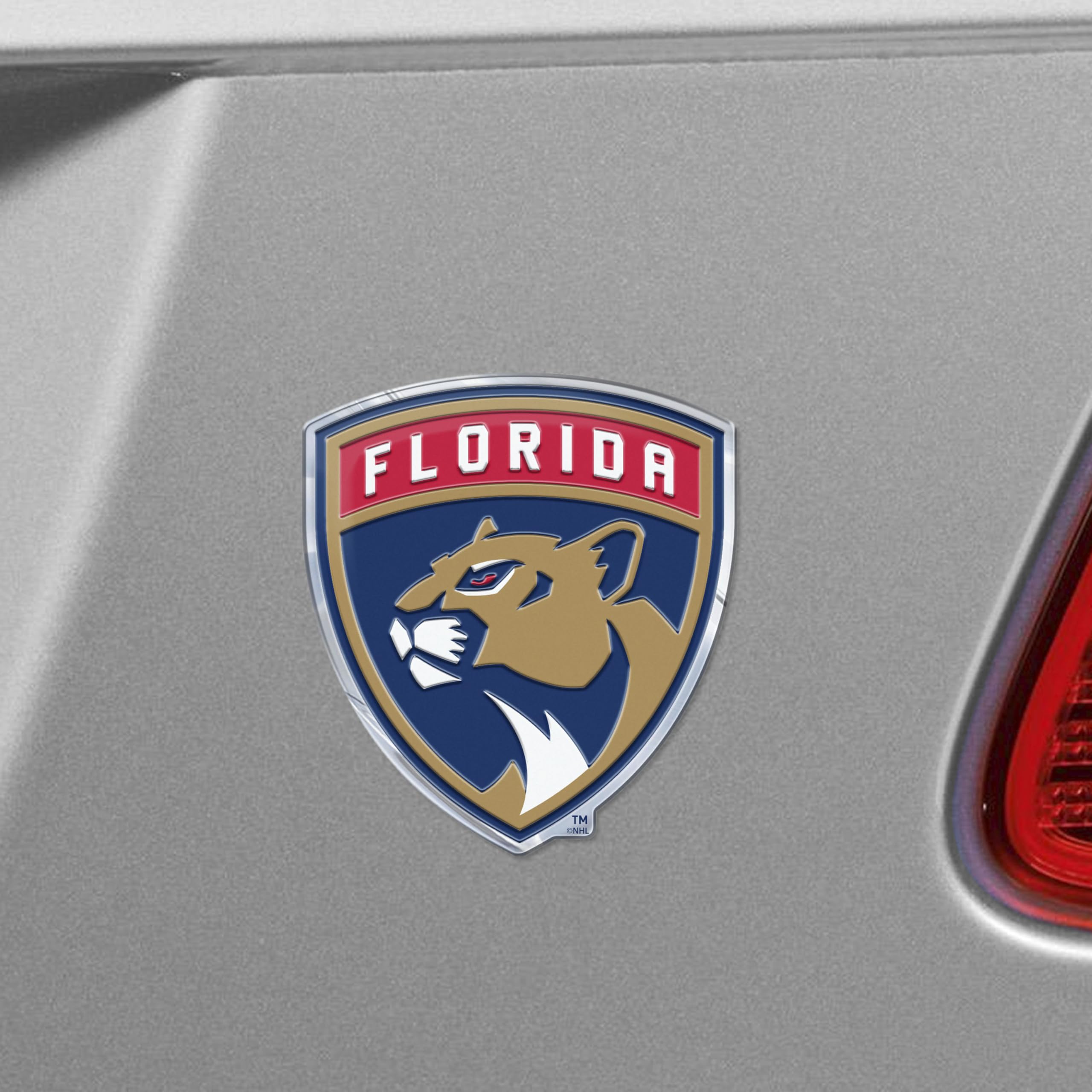 FANMATS Heavy Duty Aluminum Auto Emblem Decal - Florida Panthers - 3.25" x 3.25" - Team Colors - Model 60488