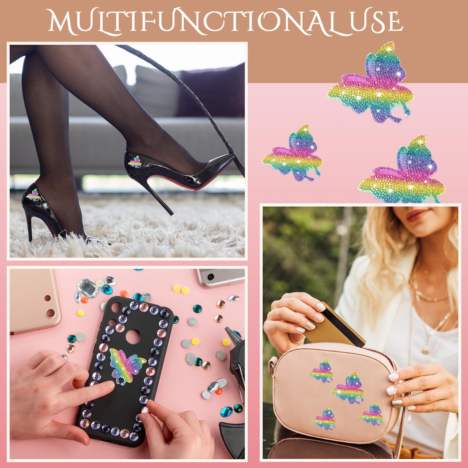 Frienda 8 Pcs Bling Butterfly Car Decals Women Crystal Rhinestone Shiny Butterfly Stickers Accessories For Car Body Bumper Windo