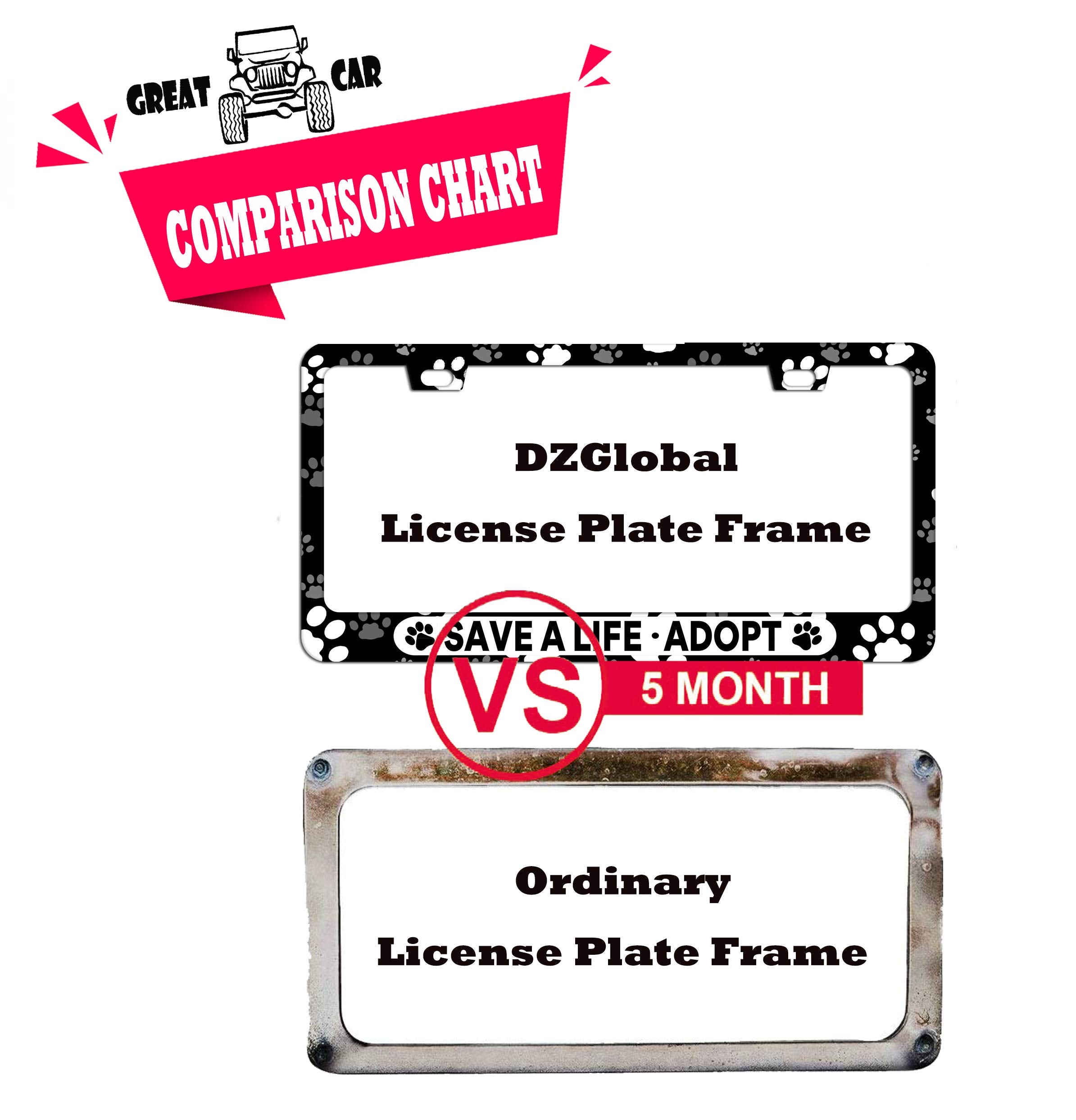 Dzglobal Save A Life Adopt Pet Cat Dog License Plate Frames Paw Prints Design License Plate Covers Aluminum Novelty Car Tag Fram