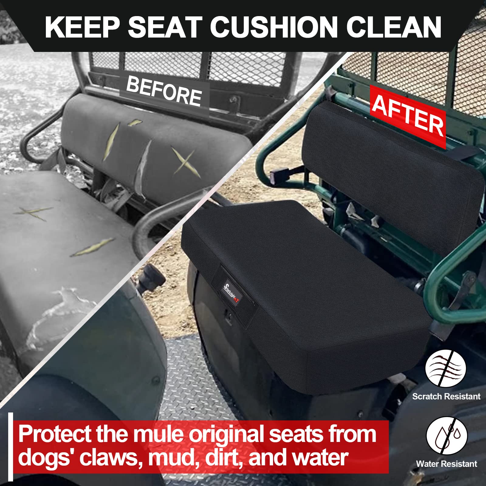 StarknightMT Mule Bench Seat Cover - Waterproof Seat Covers Compatible with Kawasaki Mule 600 610 Mule SX UTV Mule Seat Cover Ac