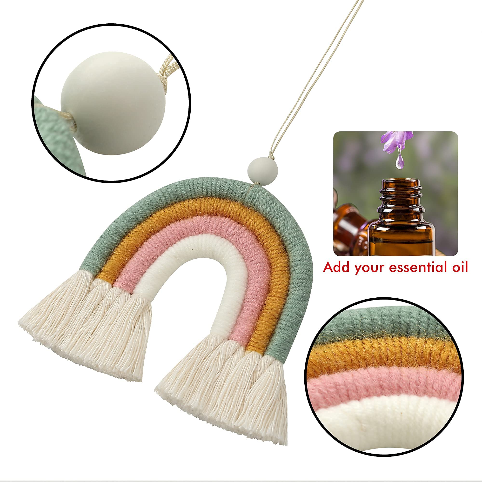 Boho Garden Macrame Bohemian Rainbow Charm - Essential Oil Diffuser For Cars, Baby Nursery, Childrens Bedroom & Home Decor - Dec