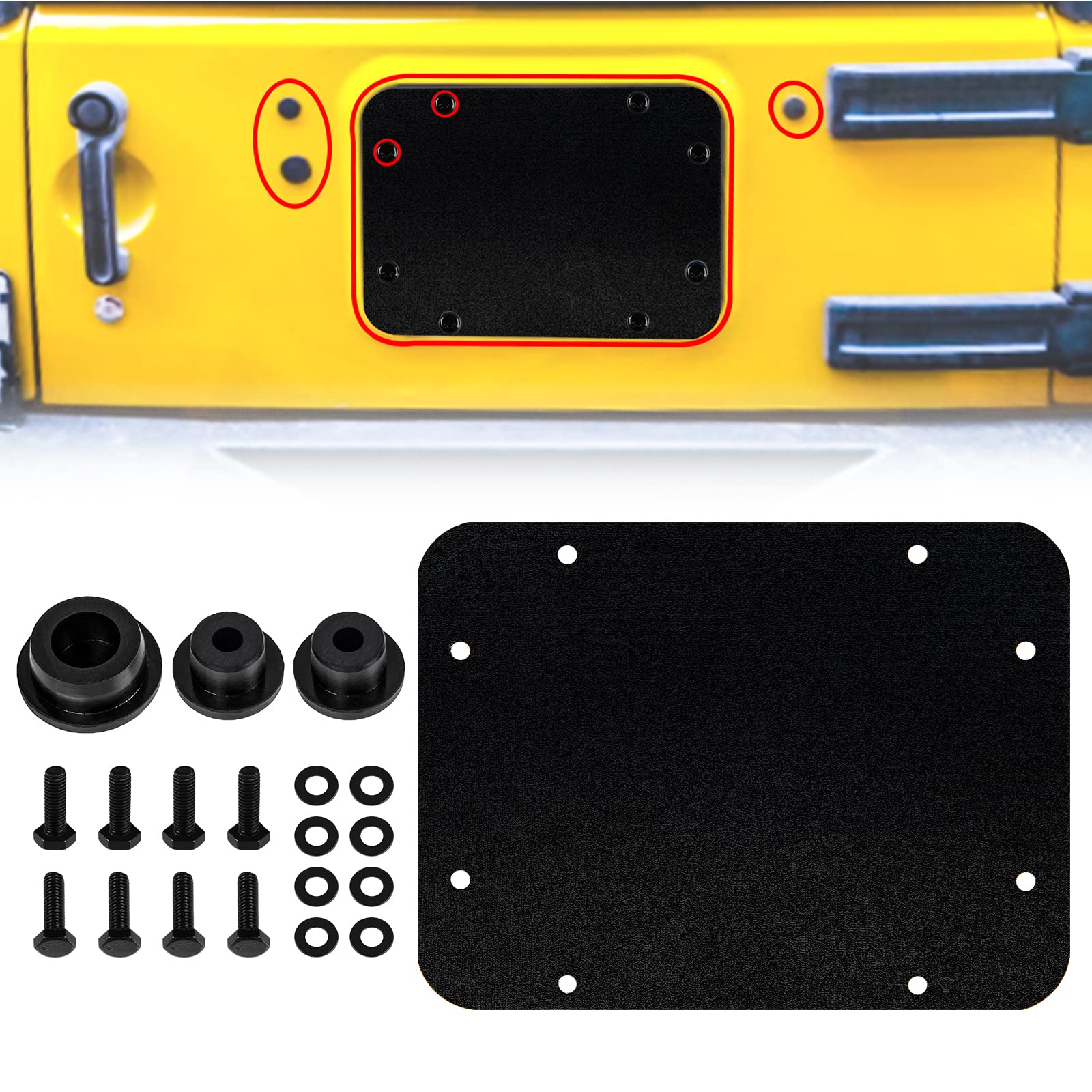 Buling Aluminum Wrangler Spare Tire Carrier Filler Plate Tailgate Plug Vent Plate Cover With Tailgate Durable Rubber Plugs Set A