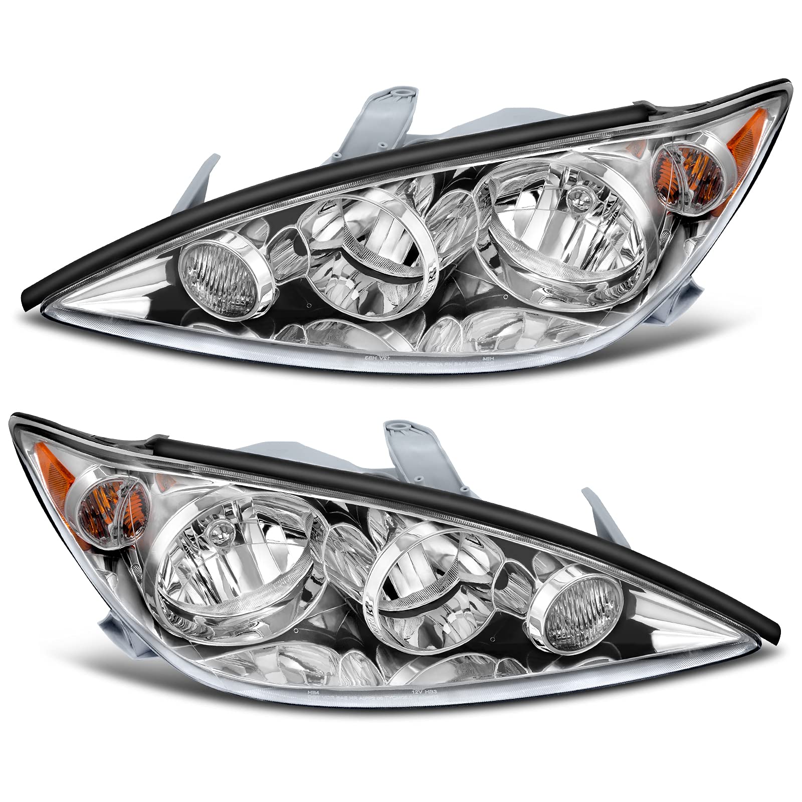 Dwvo Headlight Assembly Compatible With 05 06 2005-2006 Camry Us Built Le & Xle Headlamps Replacement Chrome Housing Amber Refle