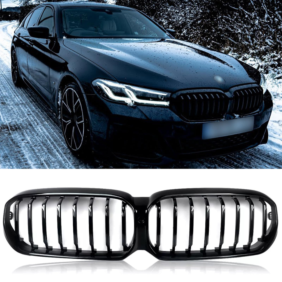 G30 Grille Front Bumper Kidney Grill for BMW 5 Series G30 G31 2021 2022 2023 530e 530i 540i Single Slat Gloss Black Grills