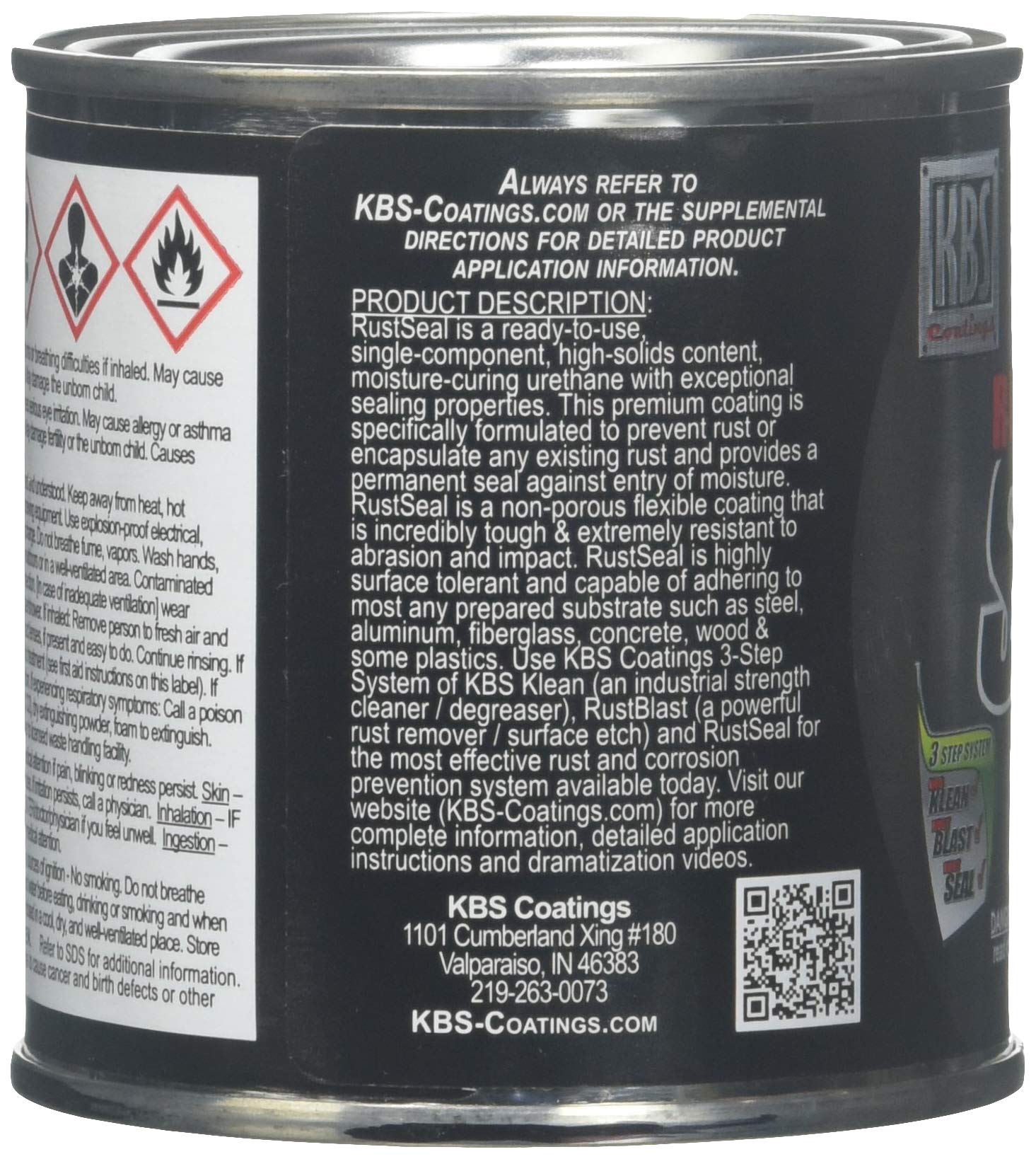 KBS Coatings Satin Black RustSeal, 8 fl. oz. - Durable Rust Protection Paint for Metal and More