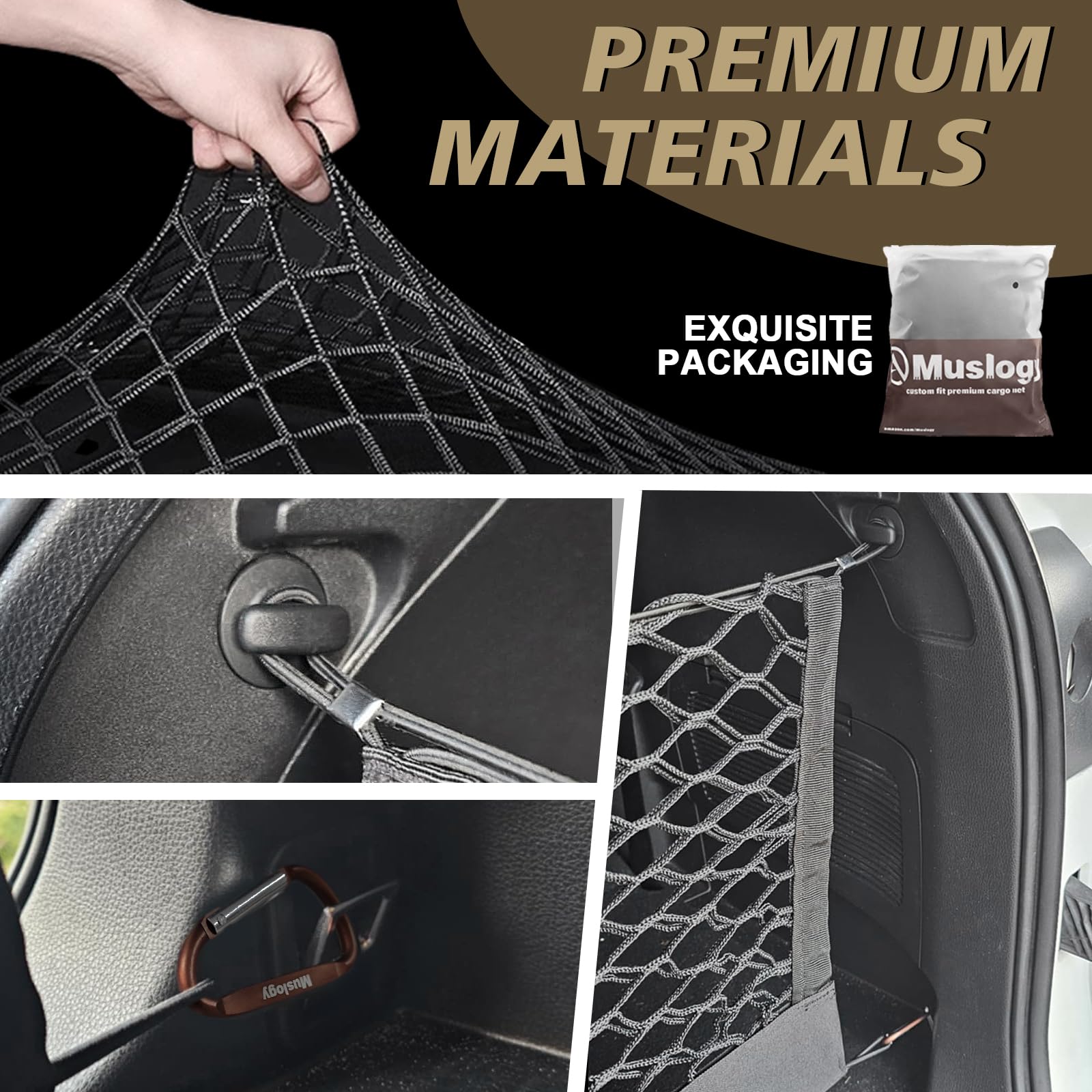 Muslogy Envelope Style Trunk Cargo Net Compatible With 2014-2025 Toyota Highlander Accessories Custom Fit Trunk Organizer Upgrad