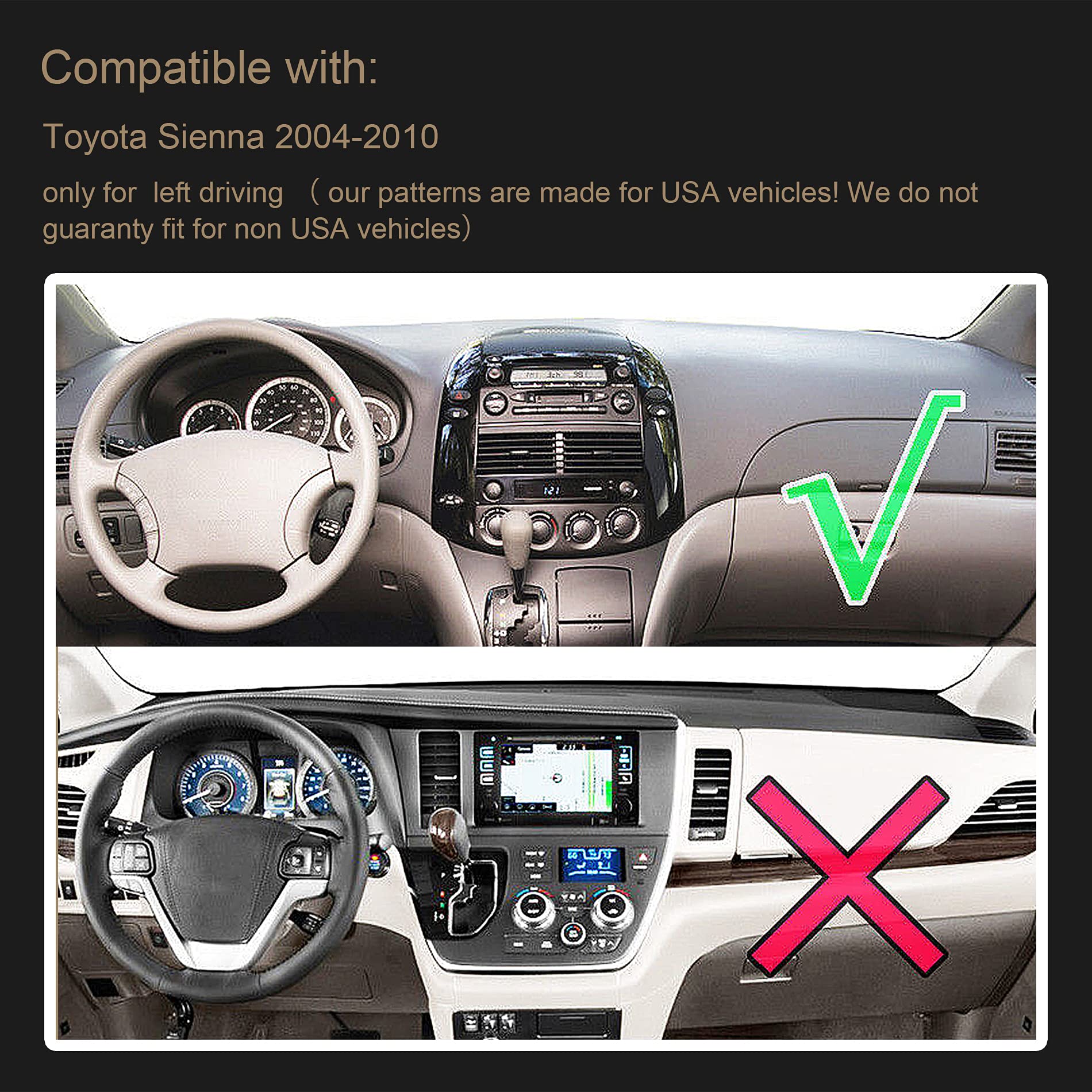 Speedwow Dashboard Dash Board Cover Mat Carpet Compatible With Toyota Sienna 2004-2010