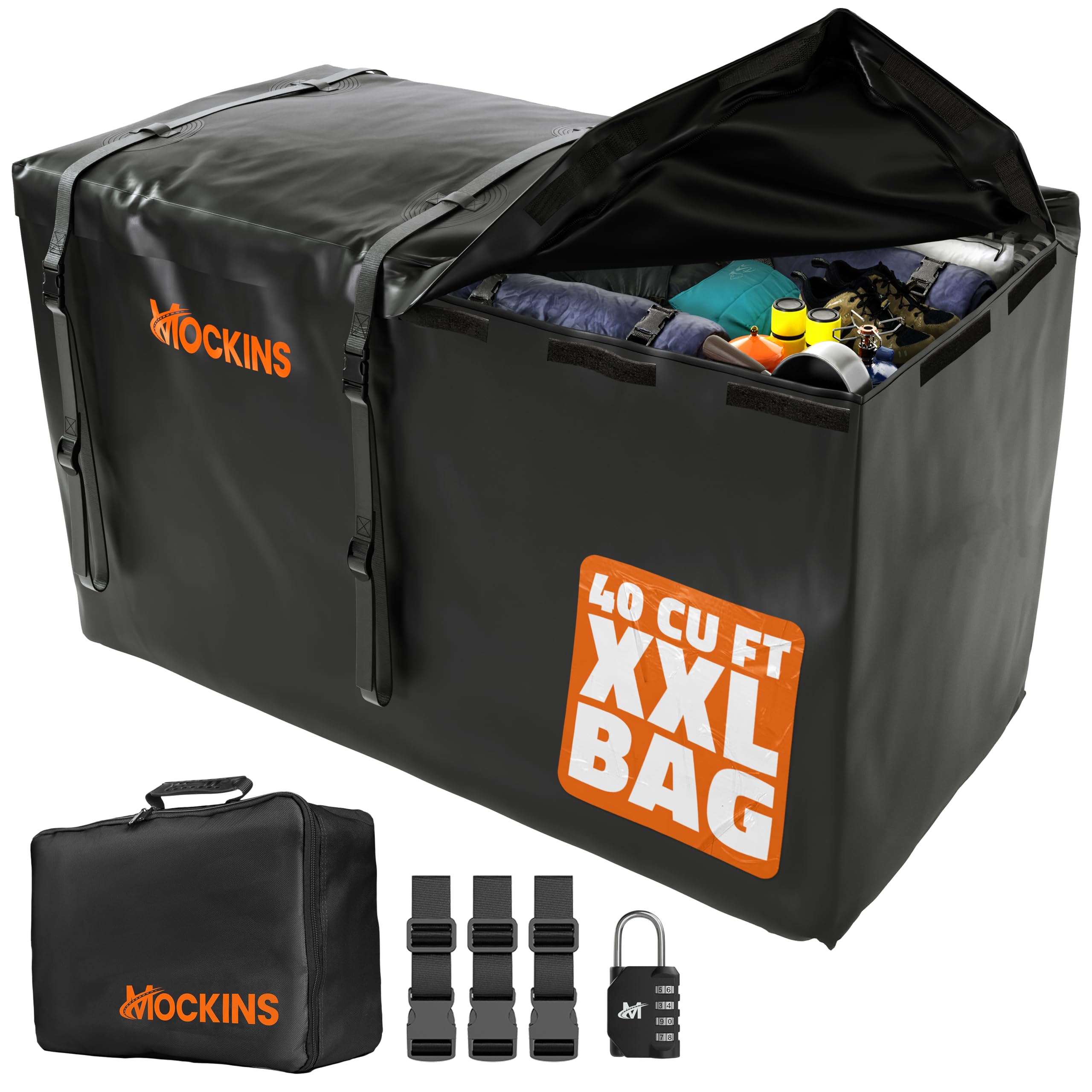 Mockins XXL 40 CuFt Hitch Cargo Carrier Bag Waterproof & All-Weather Set | 70x30x33 Abrasion-Resistant Vinyl Cargo Bag for Hitch