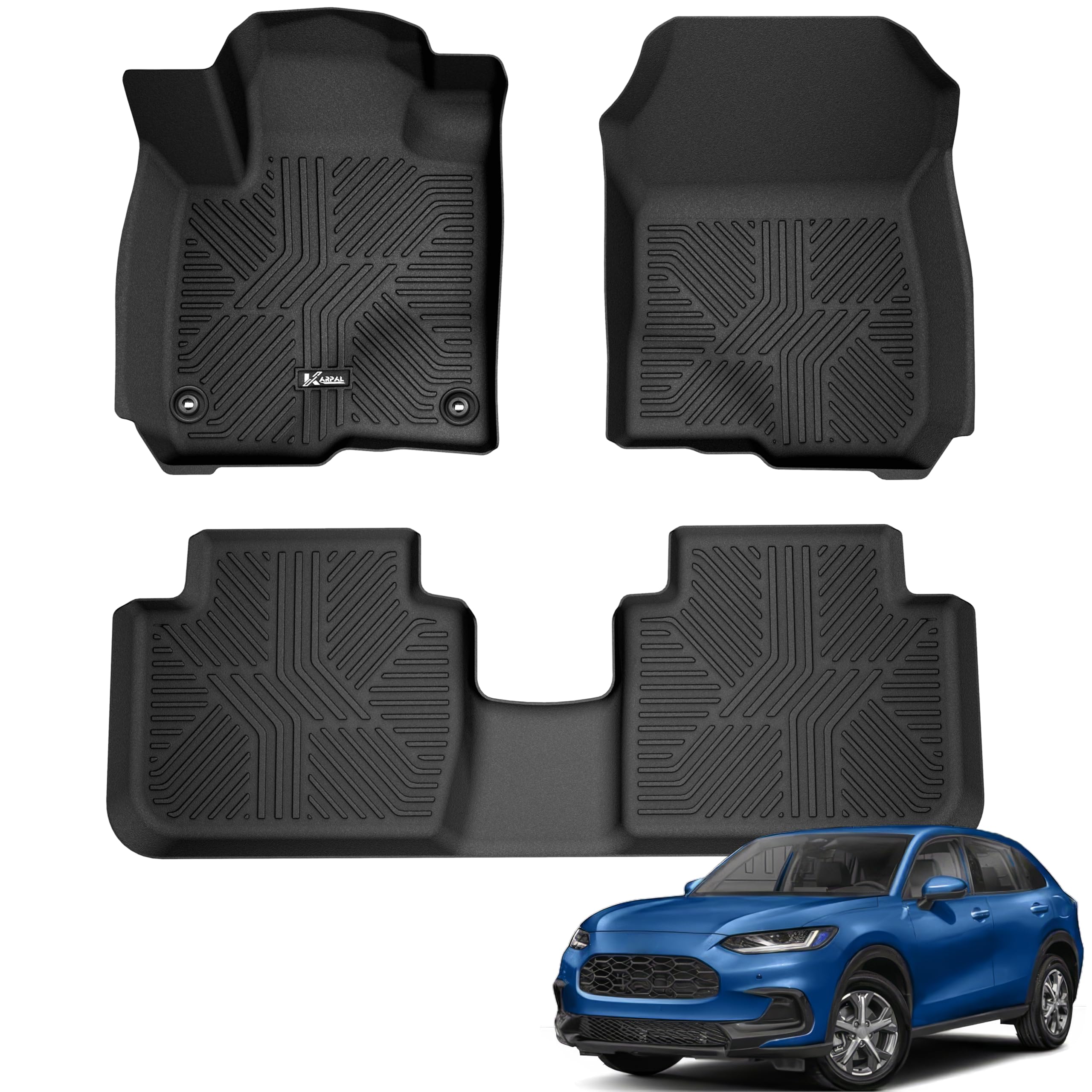Karpal Floor Mats For Honda Hr-V 2023 2024 2025, Front & 2Nd Row, Tpe Rubber All Weather Protection Floor Liners Odorless Anti-S