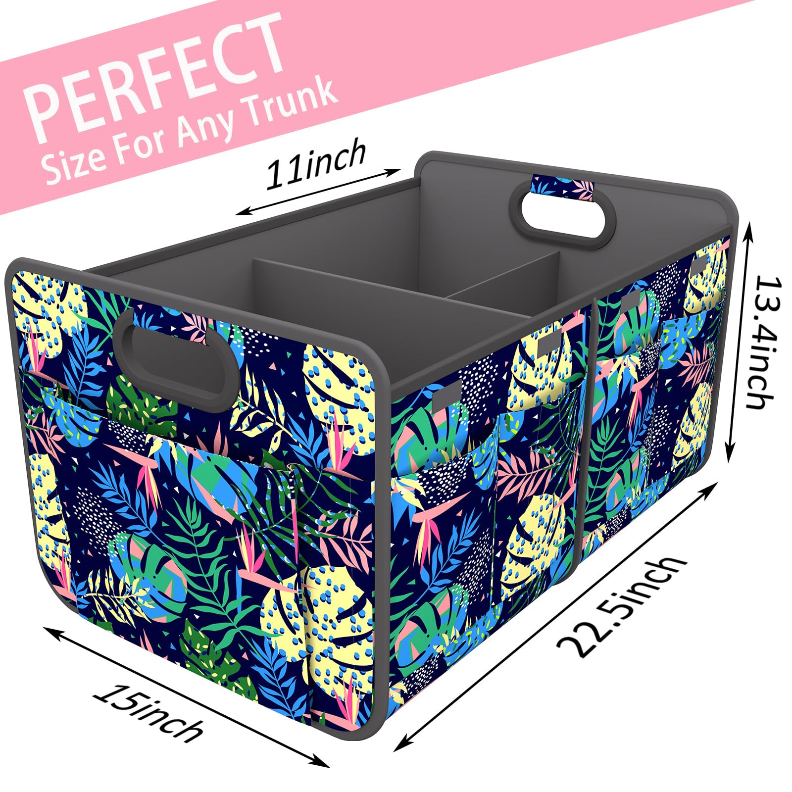 Homeve Trunk Organizer, Car Storage, Reinforced Handles, Collapsible Multi-Compartment Car Organizers, Foldable, Waterproof, 600