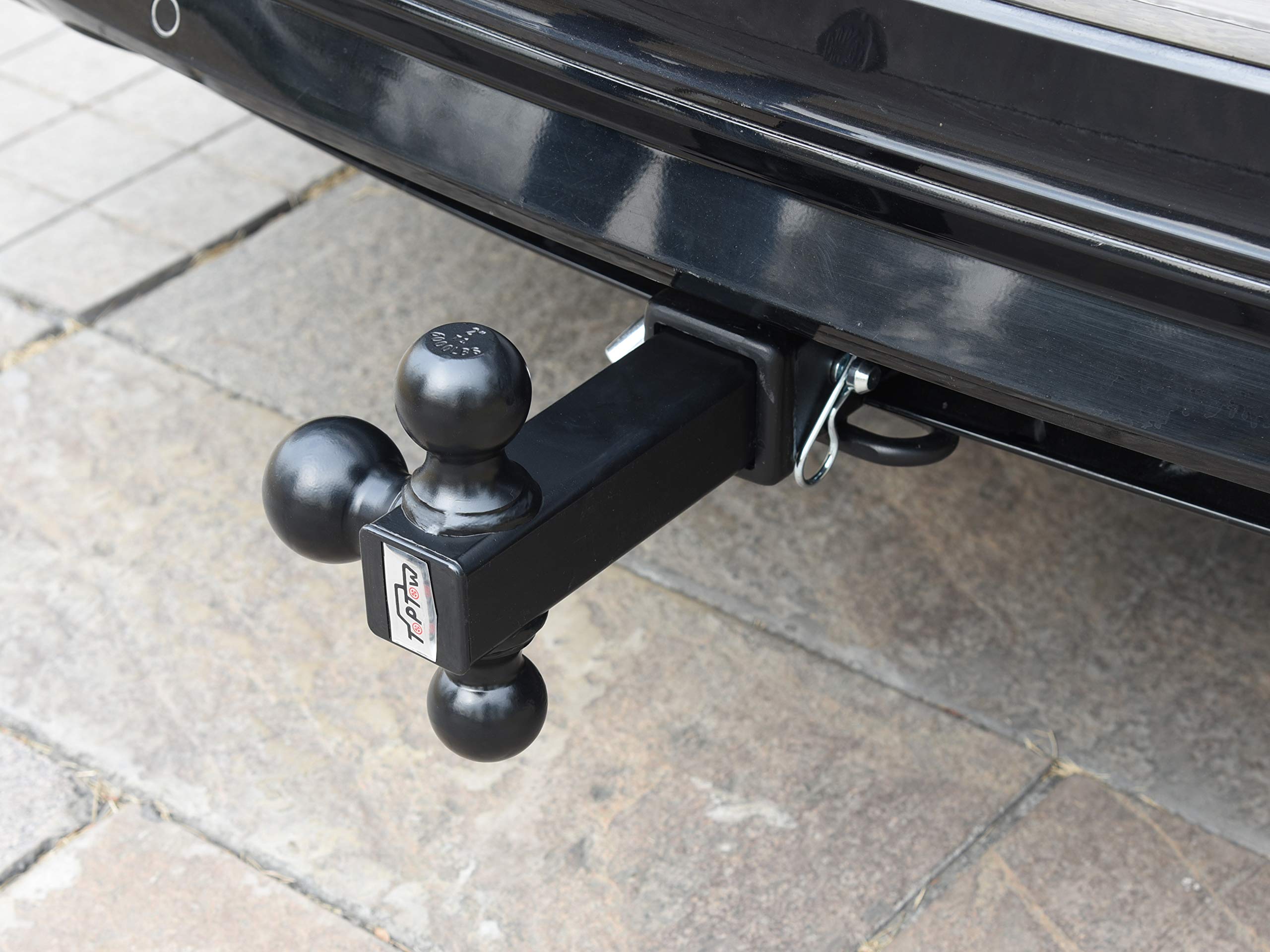 Toptow 64173Hp Trailer Hitch Tri Ball Mount With 5/8 Inch Hitch Pin, Chrome Balls, Fits For 2 Inch Hitch Receivers, Hollow Shank