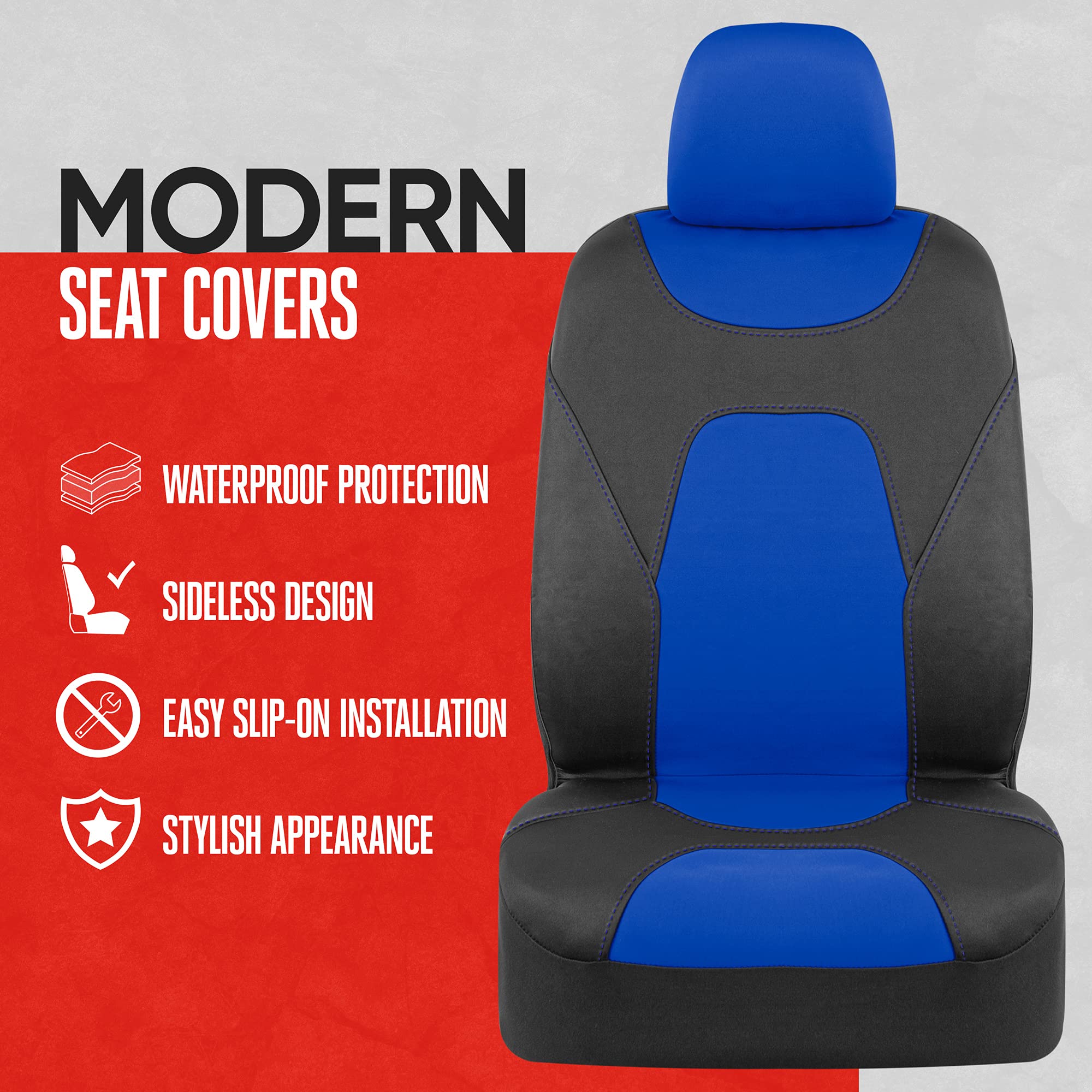 Motor Trend AquaShield Car Seat Covers for Front Seats, Blue - Two-Tone Waterproof Seat Covers for Cars, Neoprene Front Seat Cover Set, Interior Covers for Auto Truck Van SUV