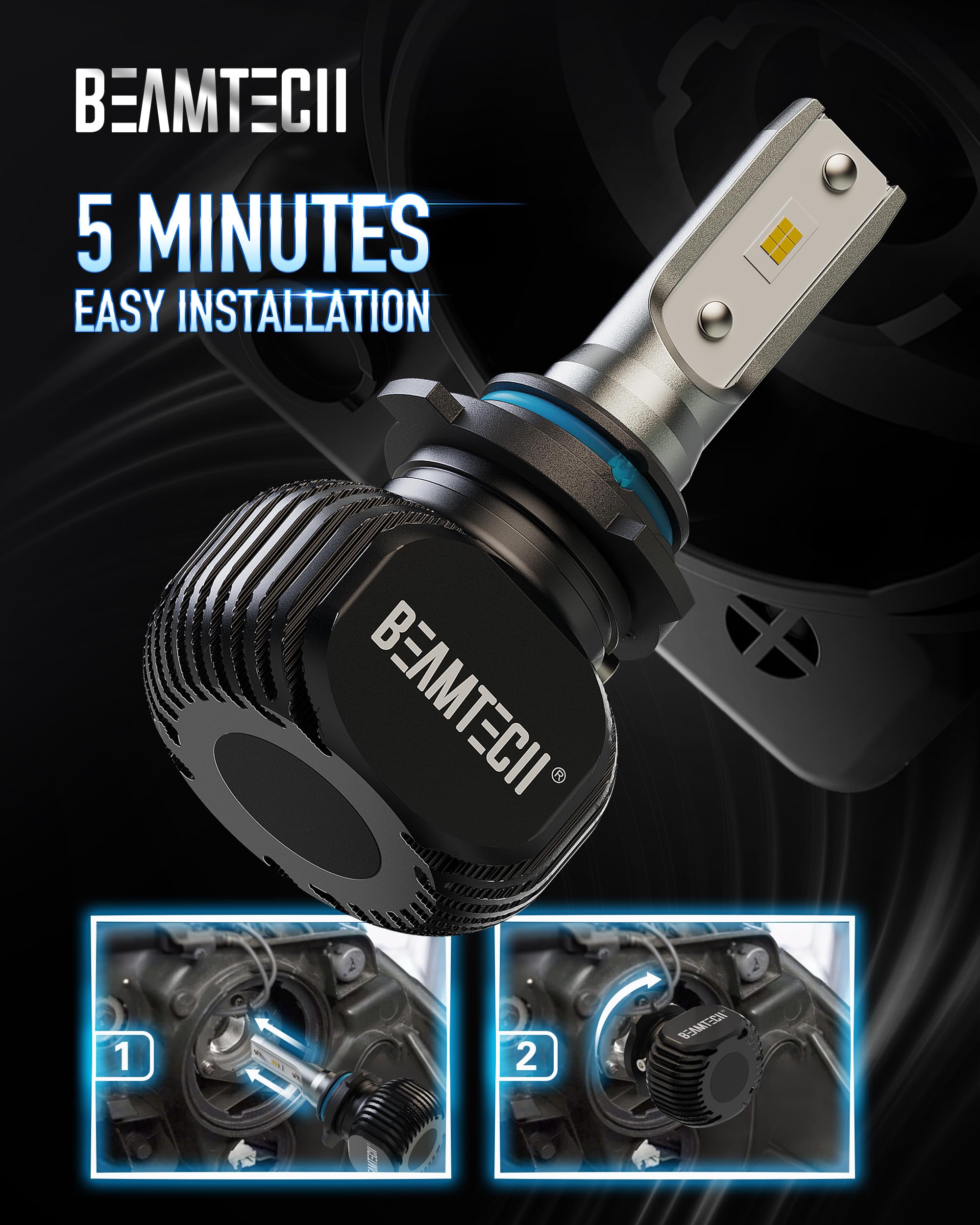 Beamtech 9006/Hb4 Bulbs, S1 Series Fanless Fog Light 300% Brighter 6500K Xenon White, 2 Bulbs