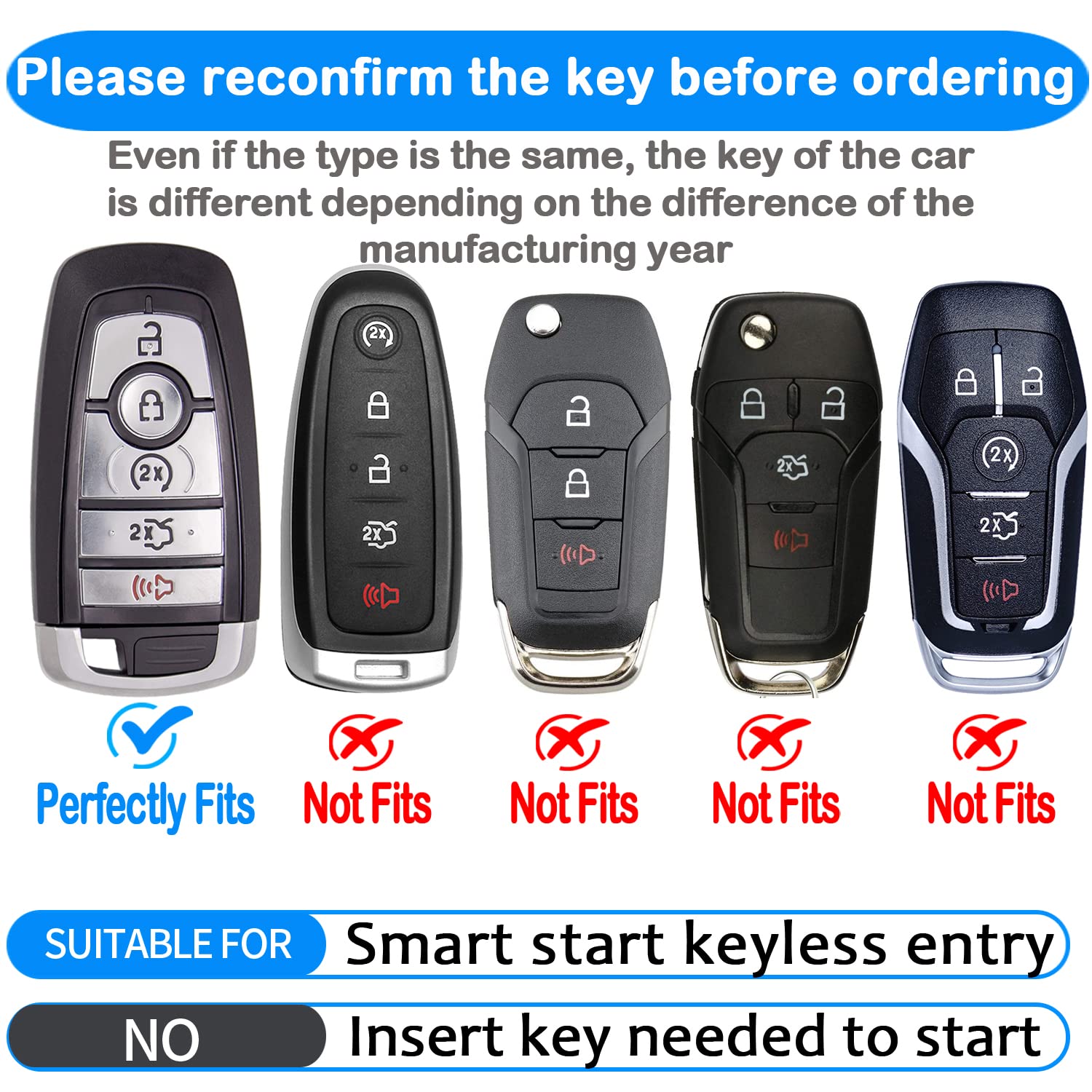 Tukellen For Ford Leather Key Fob Cover With Keychain Compatible With Ford Explorer Mustang Fusion Escape F150 F250 F350 F450 F5