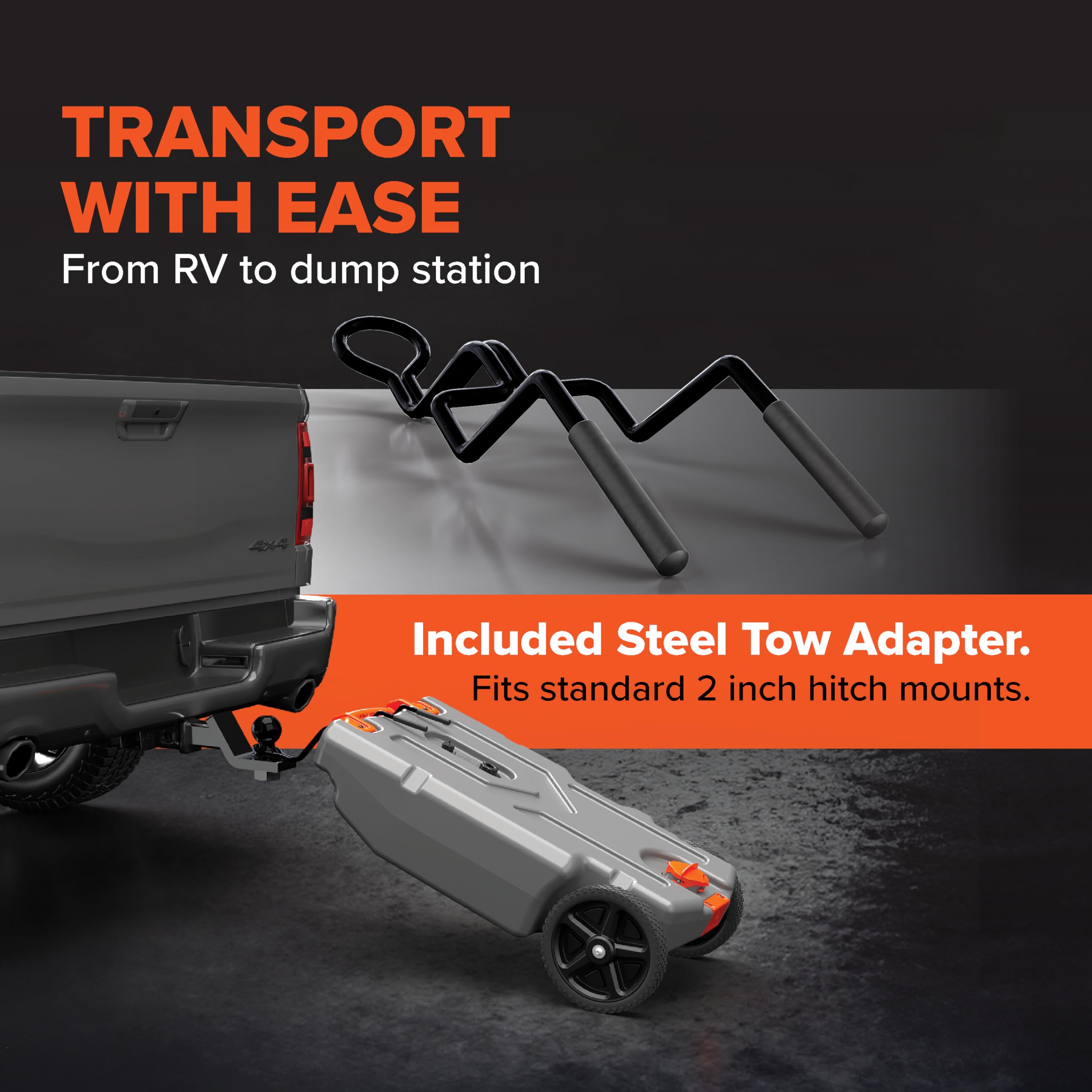 Camco Rhino 28-Gallon Portable Camper / RV Tote Tank - Features Large Heavy-Duty No-Flat Wheels & Built-In Gate Valve - Removabl