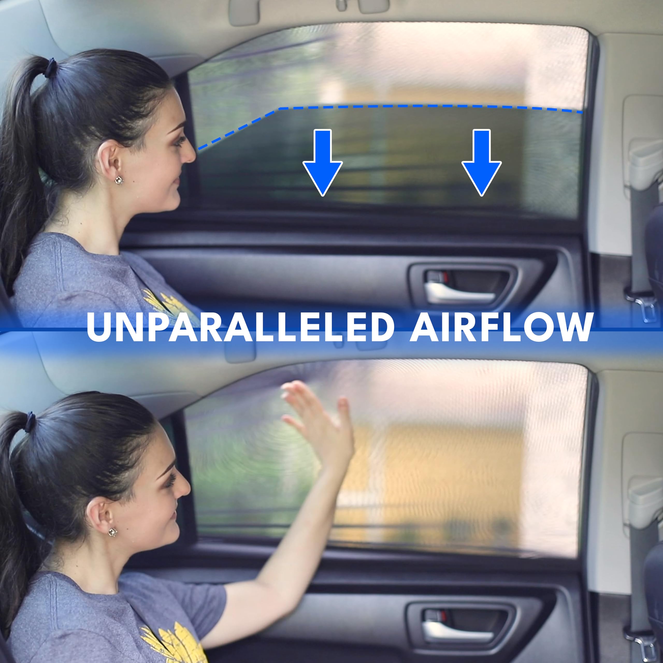 Econour Car Side Window Sun Shade (Pack Of 2) | Stretchable & Breathable Car Window Screens For Complete Sun & Privacy Protection | Fits Most Truck, Suv And Minivan (Xl 42 X 24)