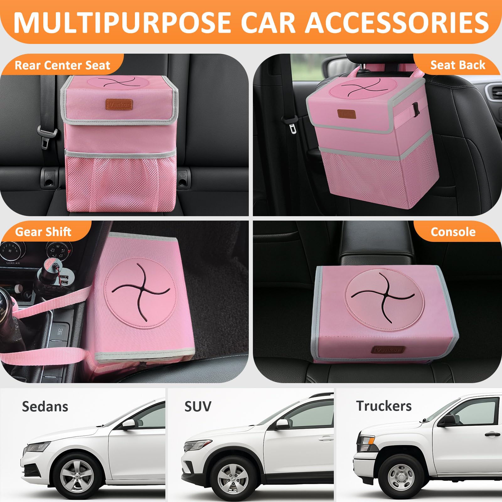 Vankor 3 Gallons Car Trash Can With Lid, Car Trash Bag Bin Hanging Waterproof Automotive Garbage Cans Leak Proof Vehicle Trash C