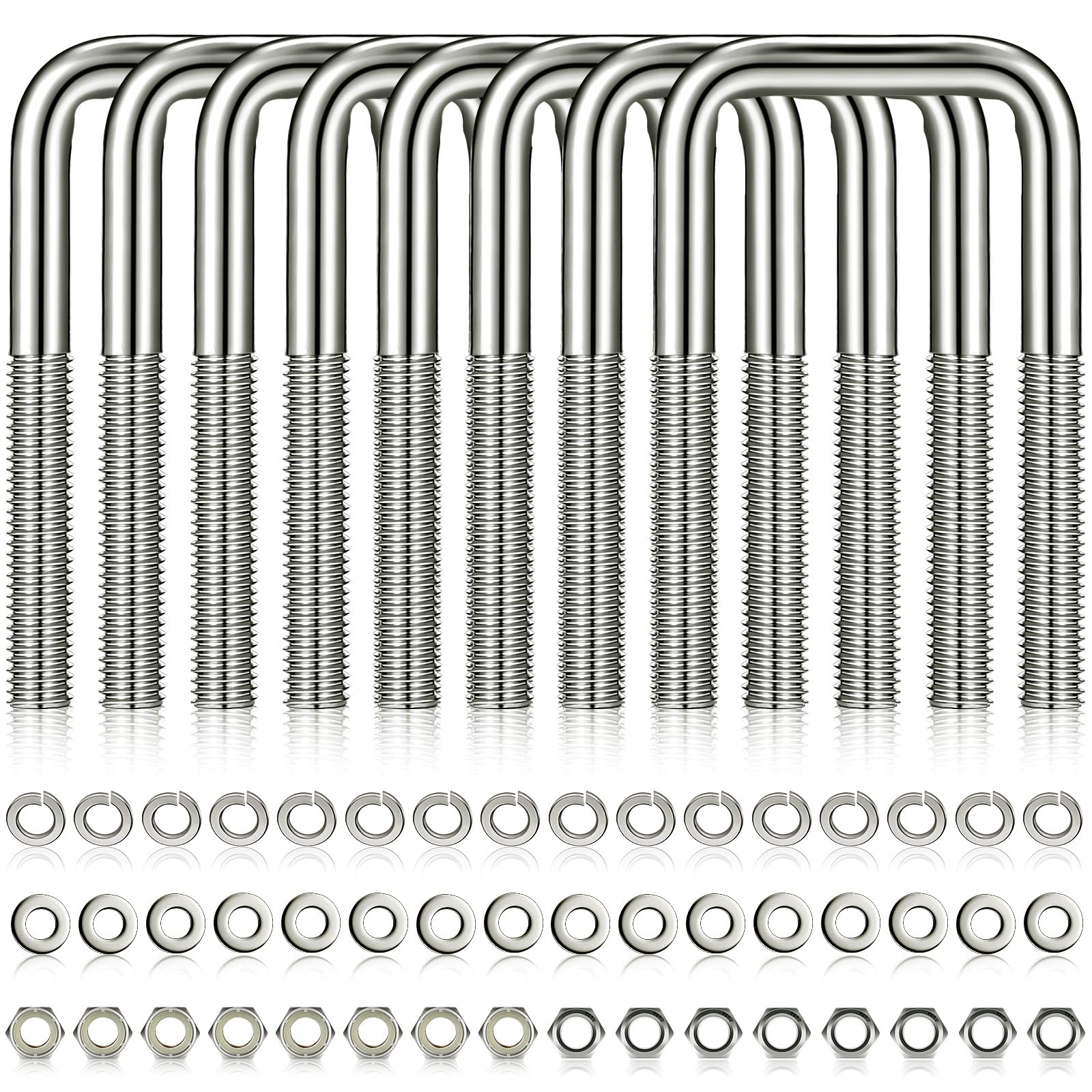 8 Pcs Hotop 304 Stainless Steel Square U-Bolt Boat Trailer U-Bolts with Washers and Nuts l Heavy Duty U Bolt for Sailboat Traile