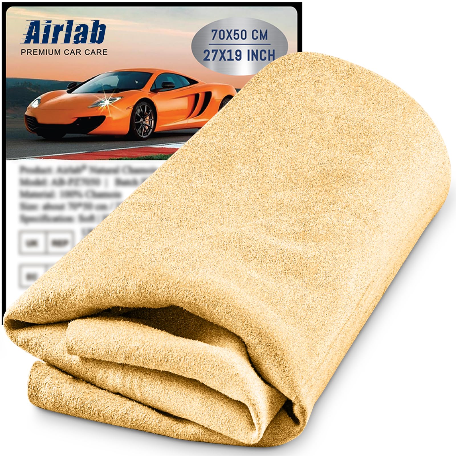 Chamois Cloth For Car 20'' X 27.6'' (3.7 Sq Ft) Shammy Towel Car Wash Drying Towel Absorbent Real Leather Lint Free Streak Free Cleaning Cloth