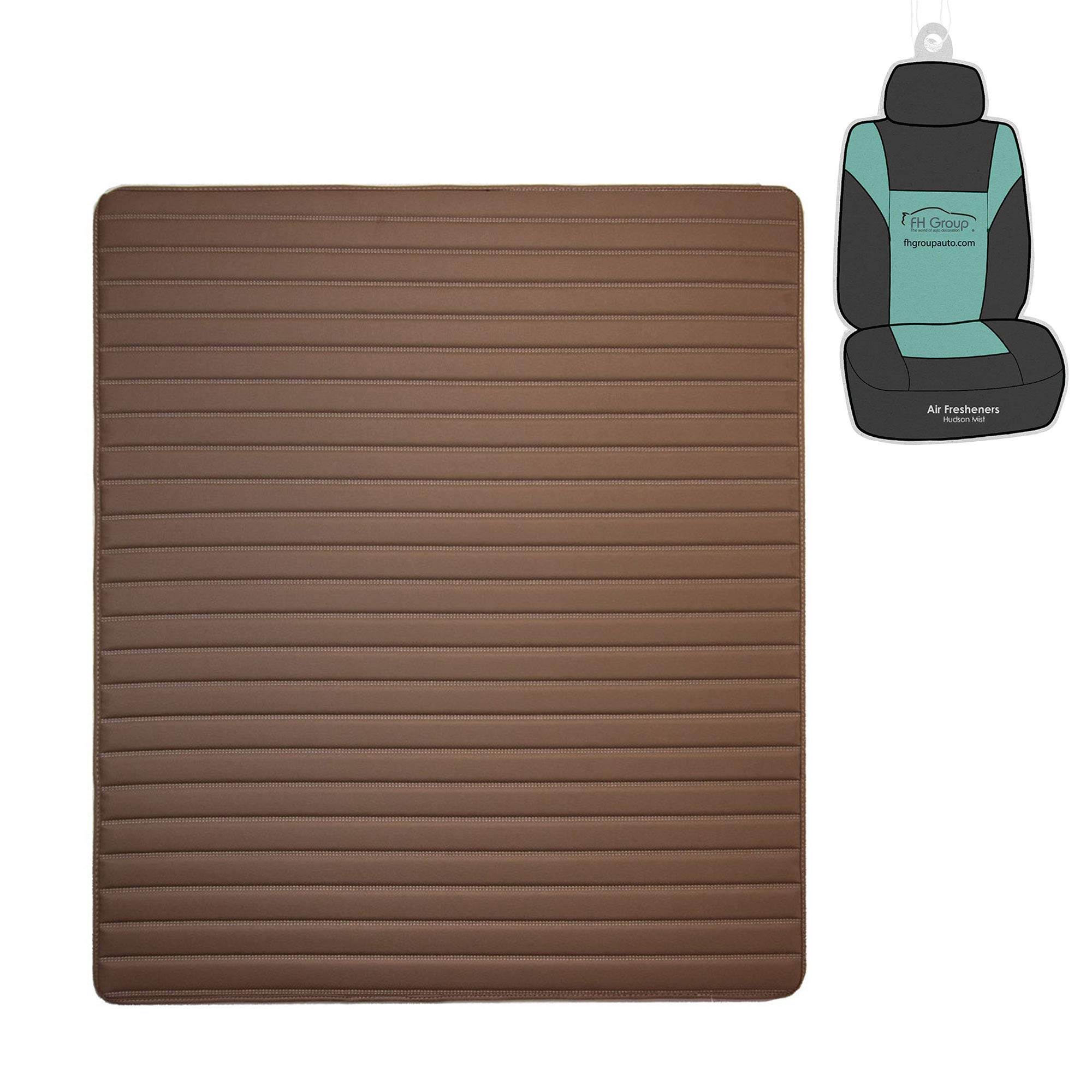 Fh Group F16500 Deluxe Heavy-Duty Faux Leather Flat Stripe Multi-Purpose Cargo Liner 46'' (Brown) With Gift - Universal Fit For