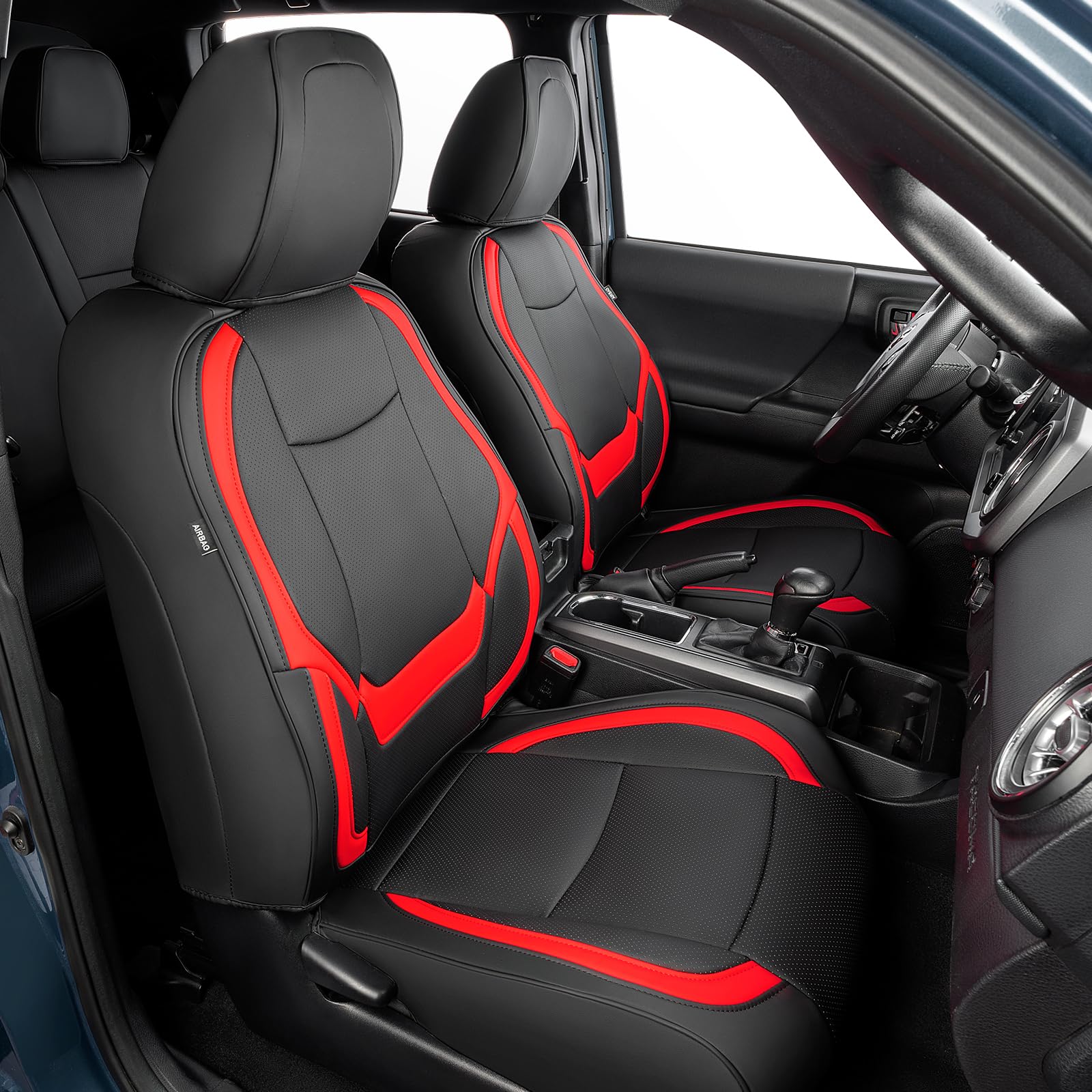 Drcarnow Super Cover For Toyota Tacoma Seat Covers 2016 2017 2018 2019 2020 2021 2022 2023, Crew Cab/Double Cab (Black And Red)