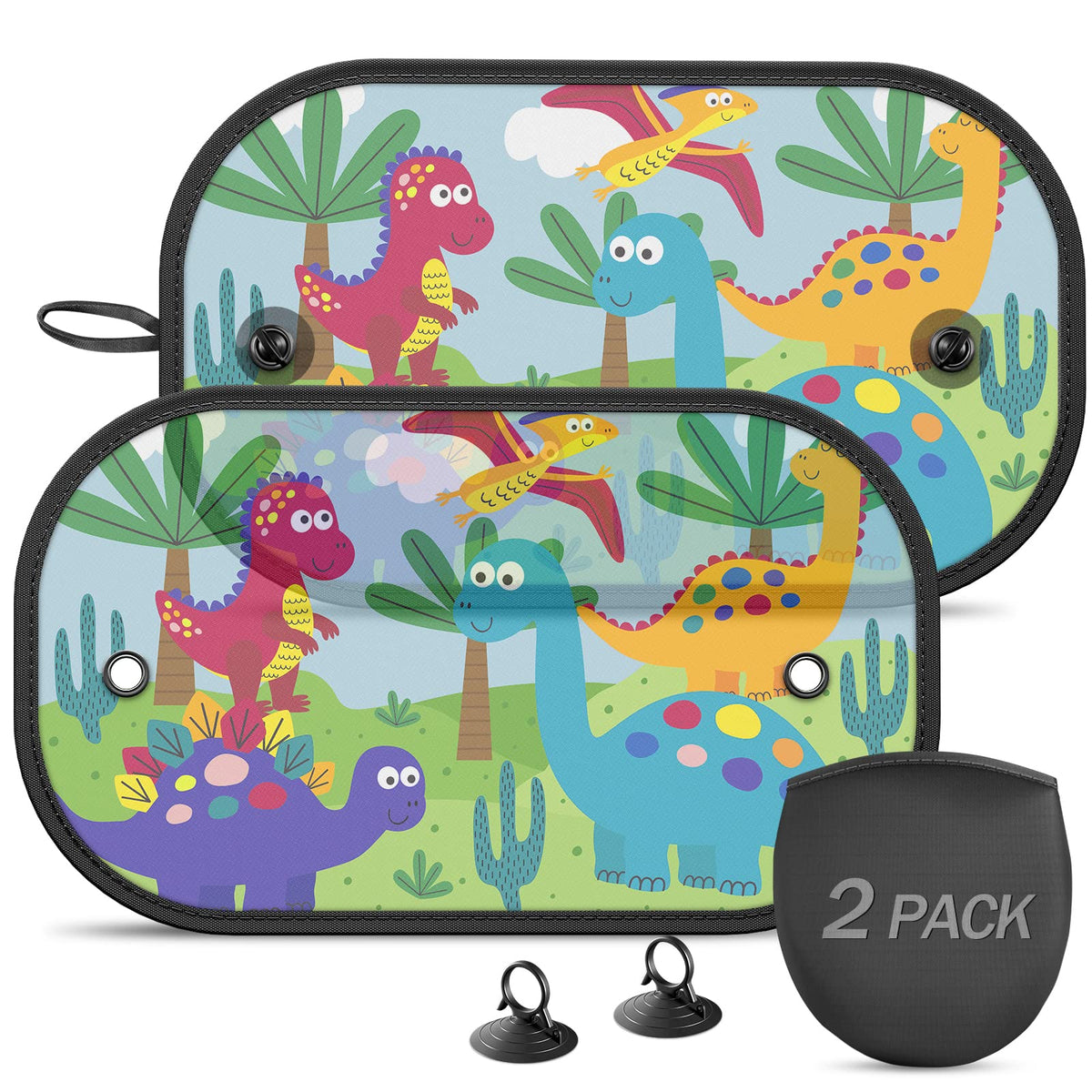 Diza100 Car Window Shade For Baby 2 Pack Car Sun Shade Side Automotive Sunshades 20 ''X12 '' With Cute Dinosaurs Pattern Sun And